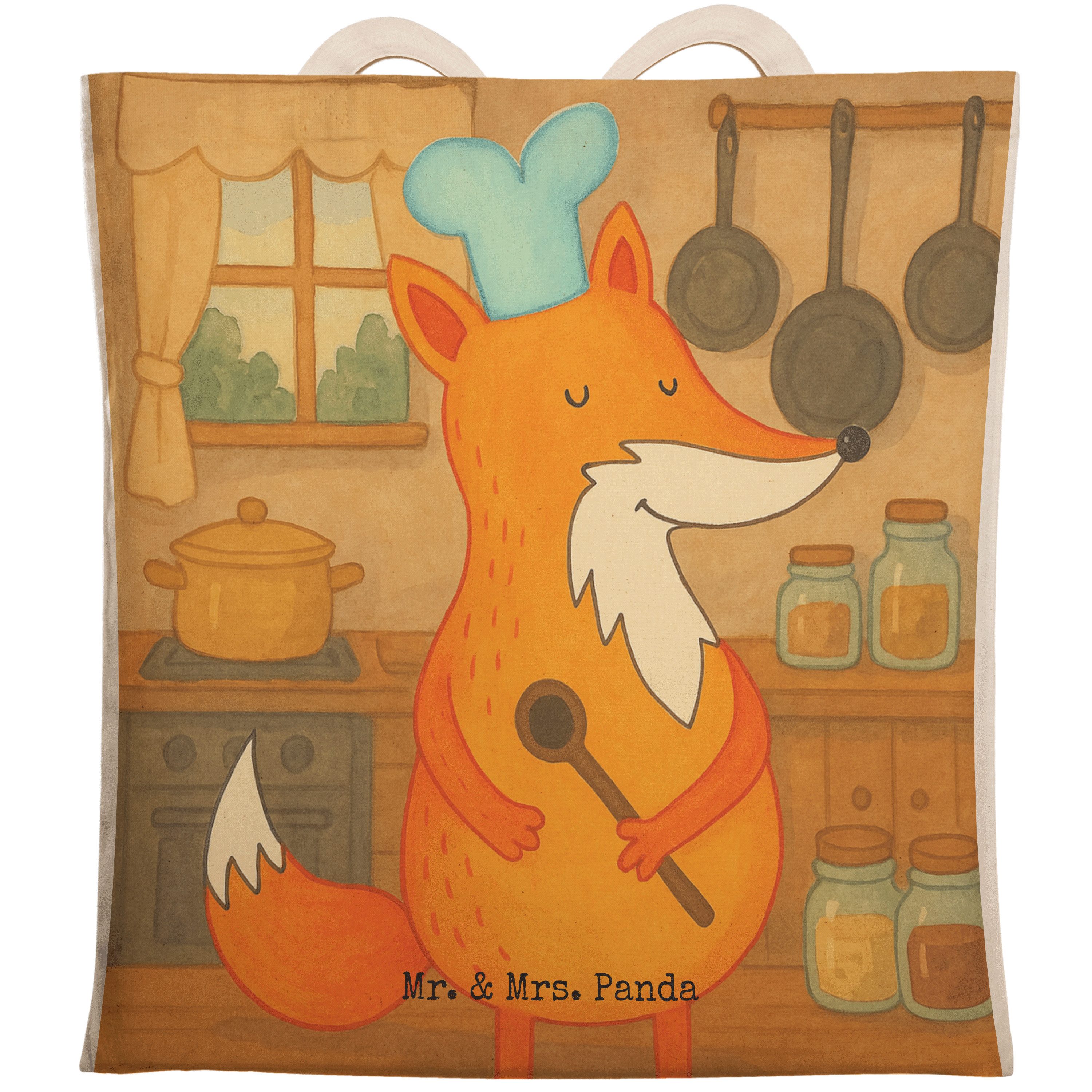 Tragetasche Fuchs Koch Design, Tote Bag, Weiß, Stoffbeutel, Bag, Bäcker, Kochlöff