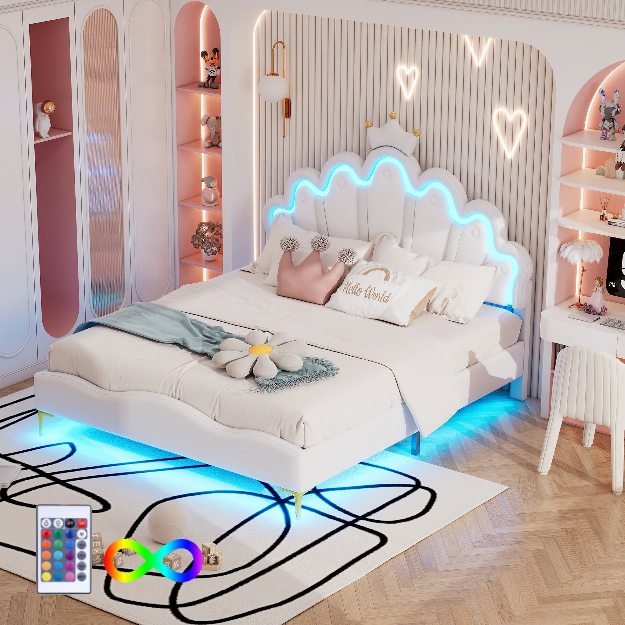 Flieks Polsterbett, LED Kinderbett Doppelbett mit günstig online kaufen