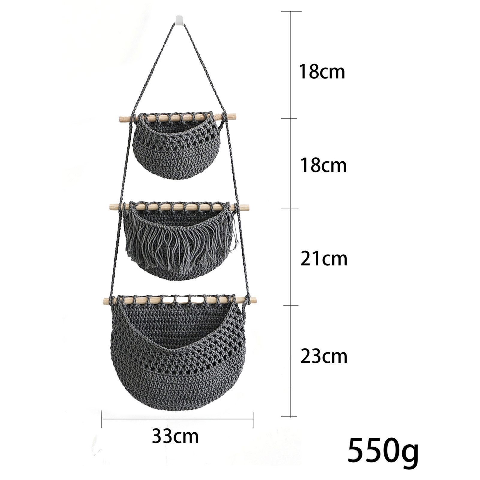 Jumpeak Hängeaufbewahrung Obstkorb Hängend 3 Etagen,Hängekörbe,Wandhängetas günstig online kaufen