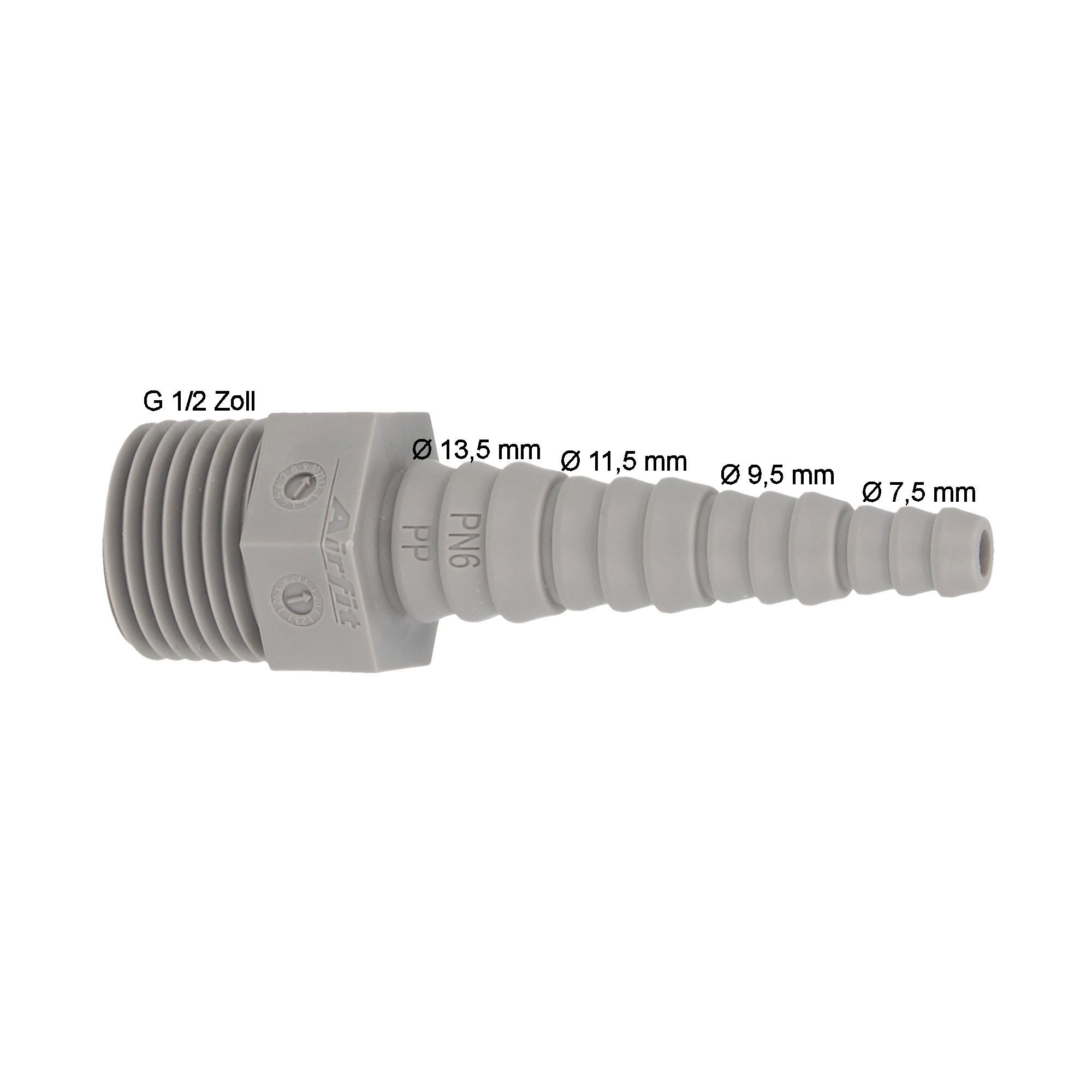 Airfit GmbH & Co. KG Schlauchtülle PP-Schlauchnippel mit 1/2 AG - für Schlauch von Ø 6 bis 14 mm