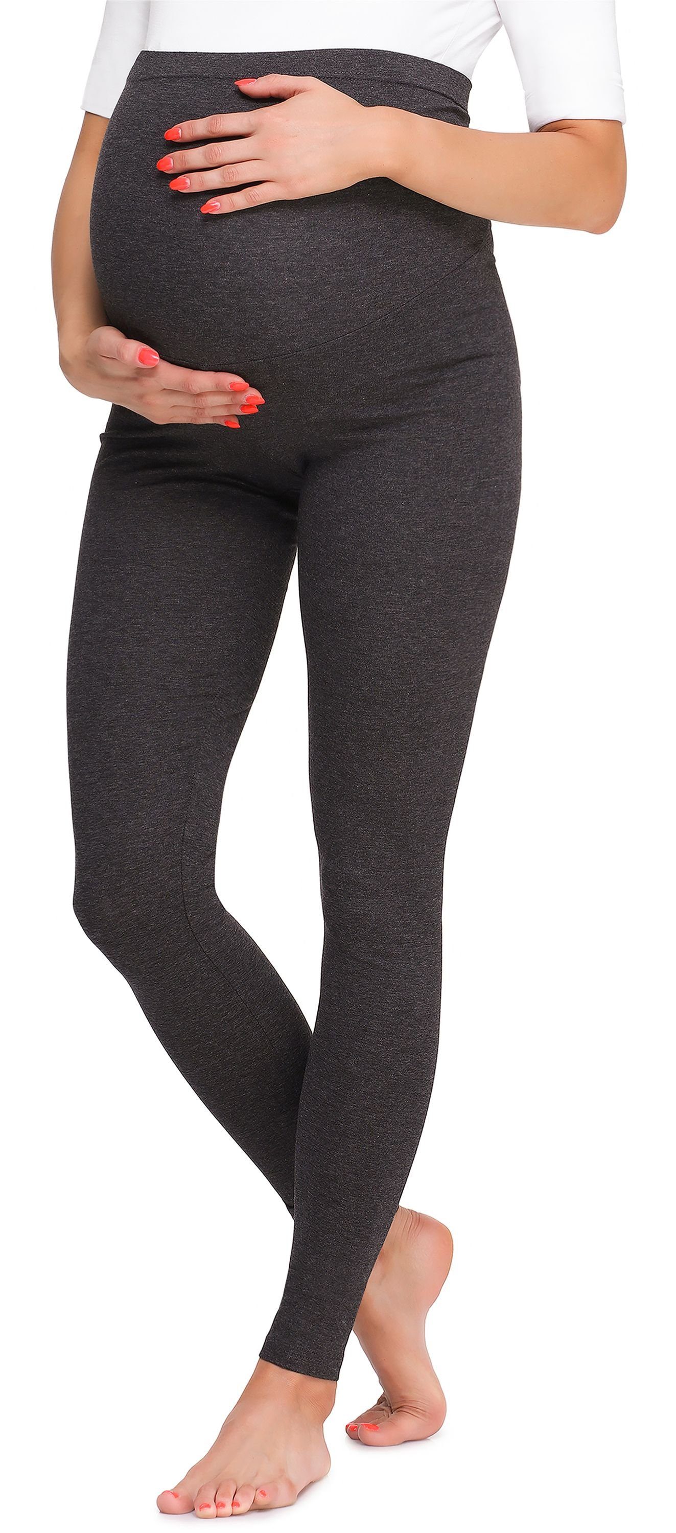 Be Mammy Umstandsleggings Damen Lange Umstandsleggings BE20-257 (1-tlg) elastischer Bund Dunkelmelange | Umstandsleggings