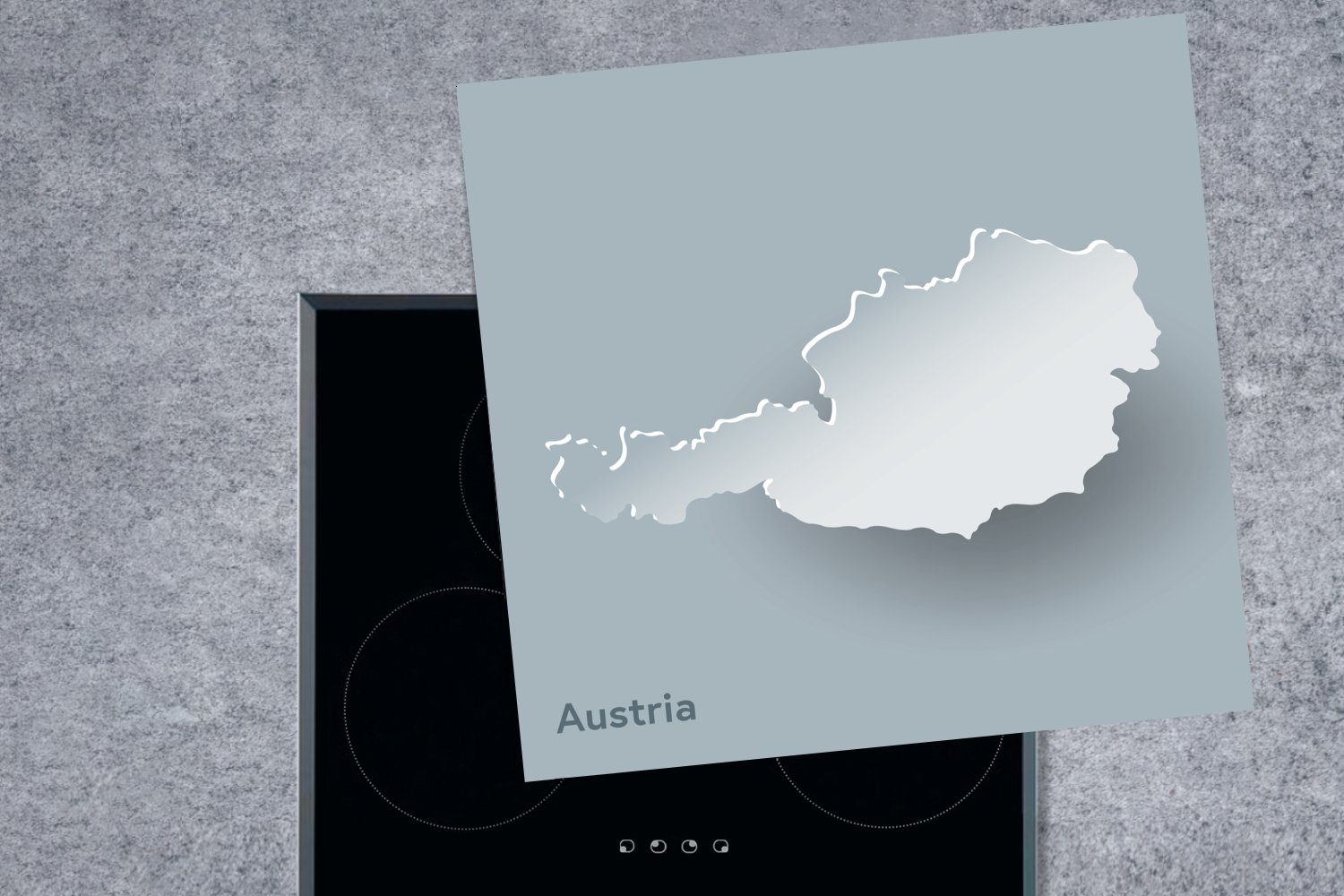MuchoWow Herdblende-/Abdeckplatte Illustration weißen vor Arbeitsplatte hellblauen einem Vinyl, küche cm, eines 78x78 (1 Österreichs Ceranfeldabdeckung, für tlg), Hintergrund