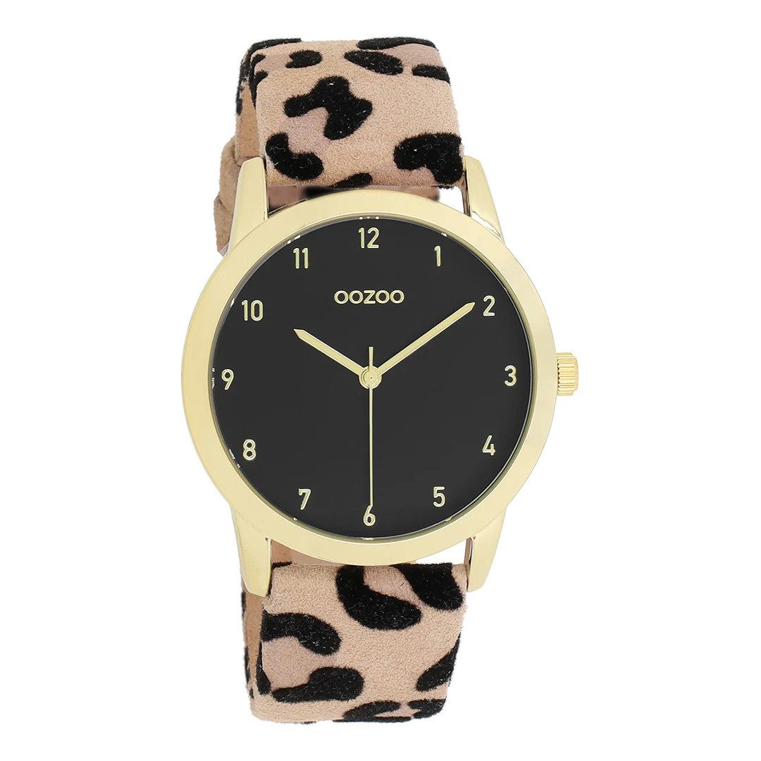 OOZOO Quarzuhr Damenuhr C11373 IP-Gold Schwarz Lederband Taupe 38 mm, Elega günstig online kaufen