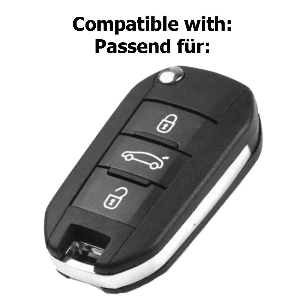 mt-key Schlüsseltasche Autoschlüssel Citroen Schutzhülle Peugeot Silikon Softcase Flip 3 Tasten C4 Picasso Grau, Jumpy Klappschlüssel für