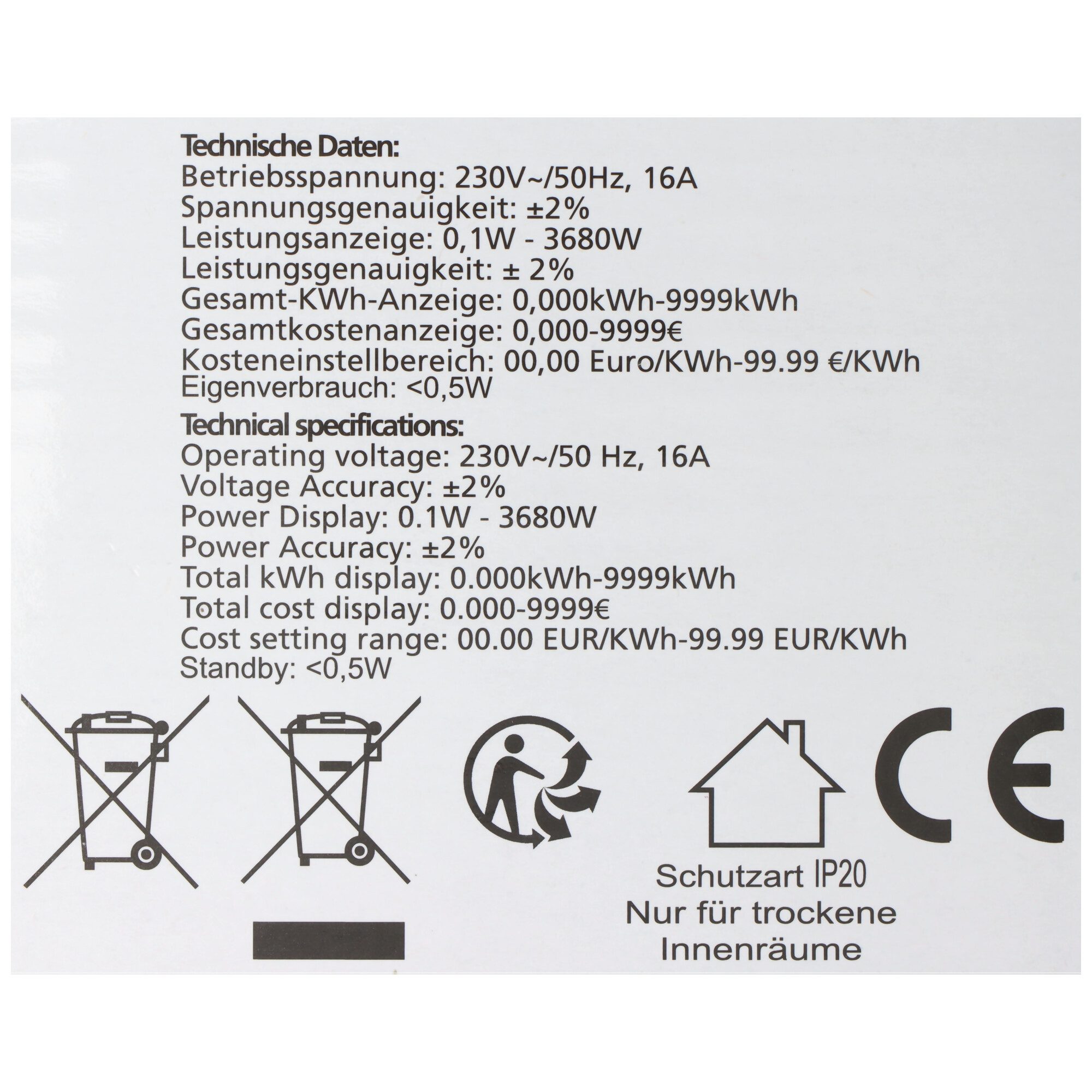 HEITECH Energiekosten Messgerät Digital, Kostenkontrolle über die Steckdose Computer-Kabel