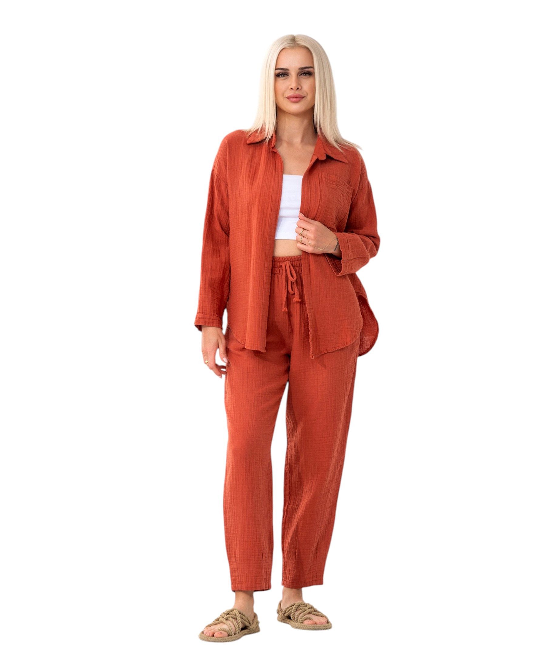 WENOR Hemdbluse Damen aus Musselin - Oversize Bluse Langarm mit Kragen