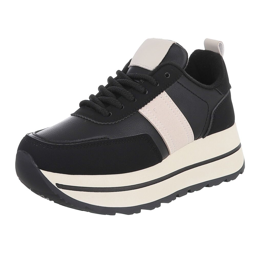 Ital-Design Damen Plateau Sneaker in Lederoptik mit Schnürung Sneaker (92355340) Keilabsatz/Wedge Sneakers Low in Schwarz