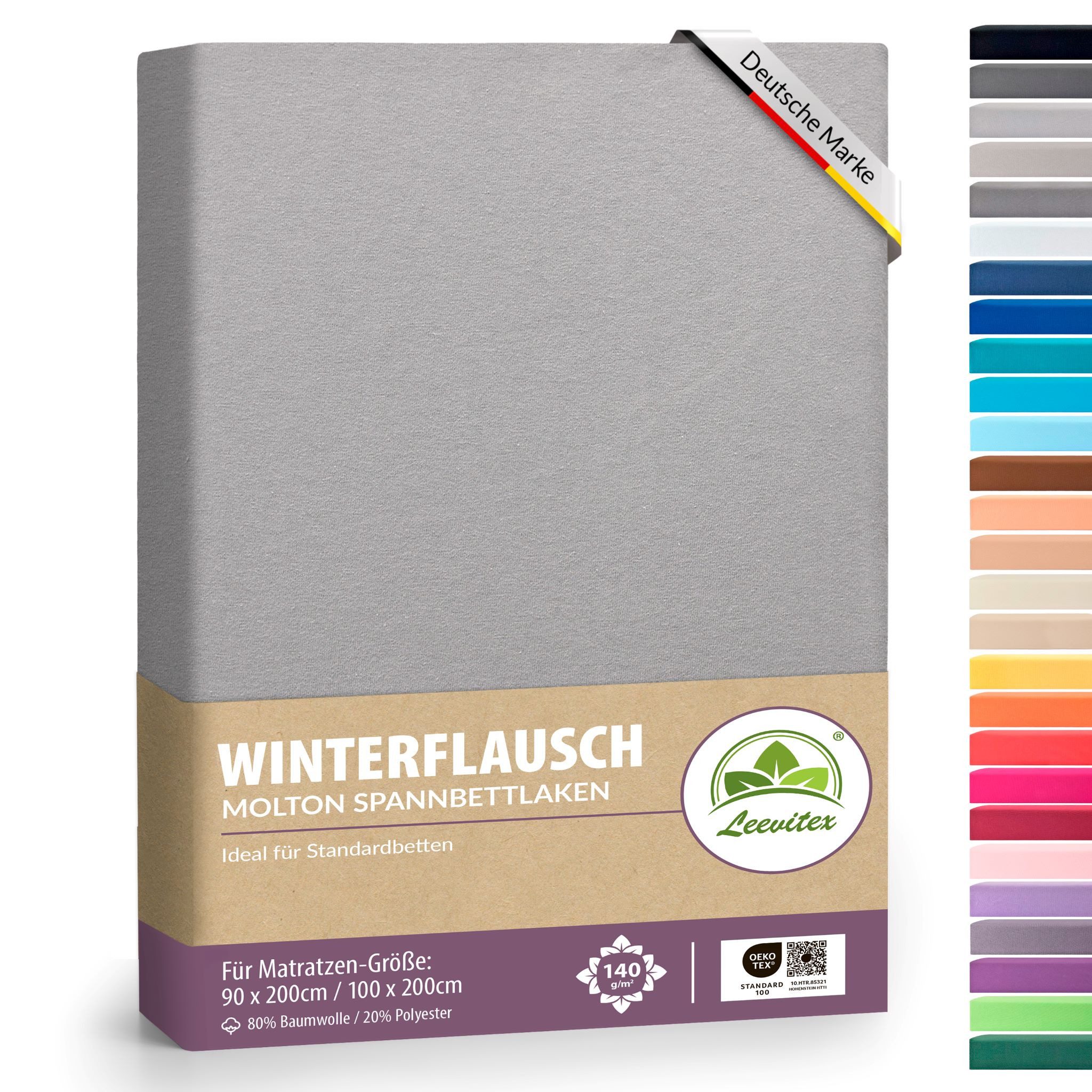 leevitex® Spannbettlaken für kalte Nächte – angenehm weich, passgenau, farbstark & pflegeleicht, Molton, Gummizug: rundum, (1 Stück), verschiedene Größen und Farben, 80% Baumwolle 20% Polyester, 25cm Steg