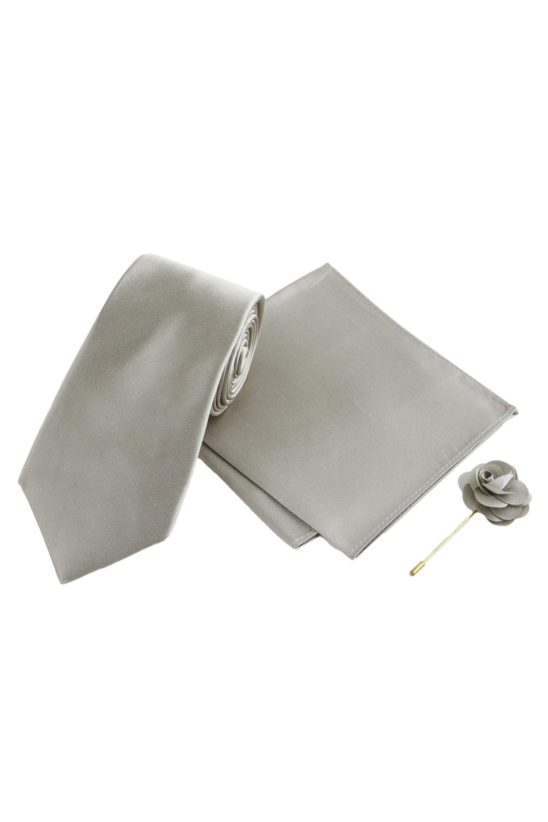 Next Krawatte Seidenkrawatte, Einstecktuch, Krawattennadel Set (3-St)