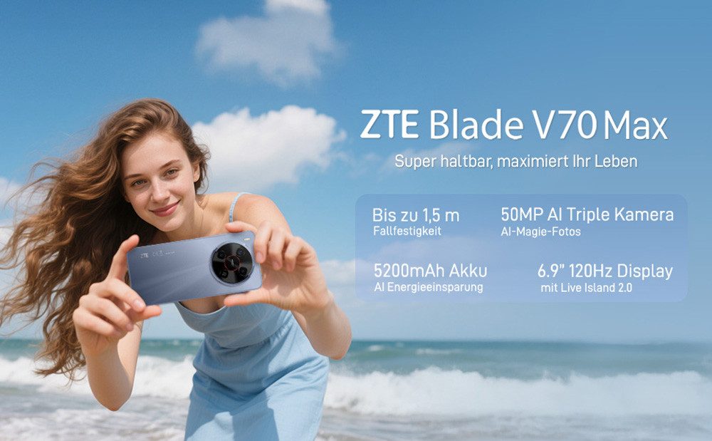 ZTE Blade V70 Max Smartphone (17,53 cm/6,9 Zoll, 128 GB Speicherplatz, 50 MP Kamera)