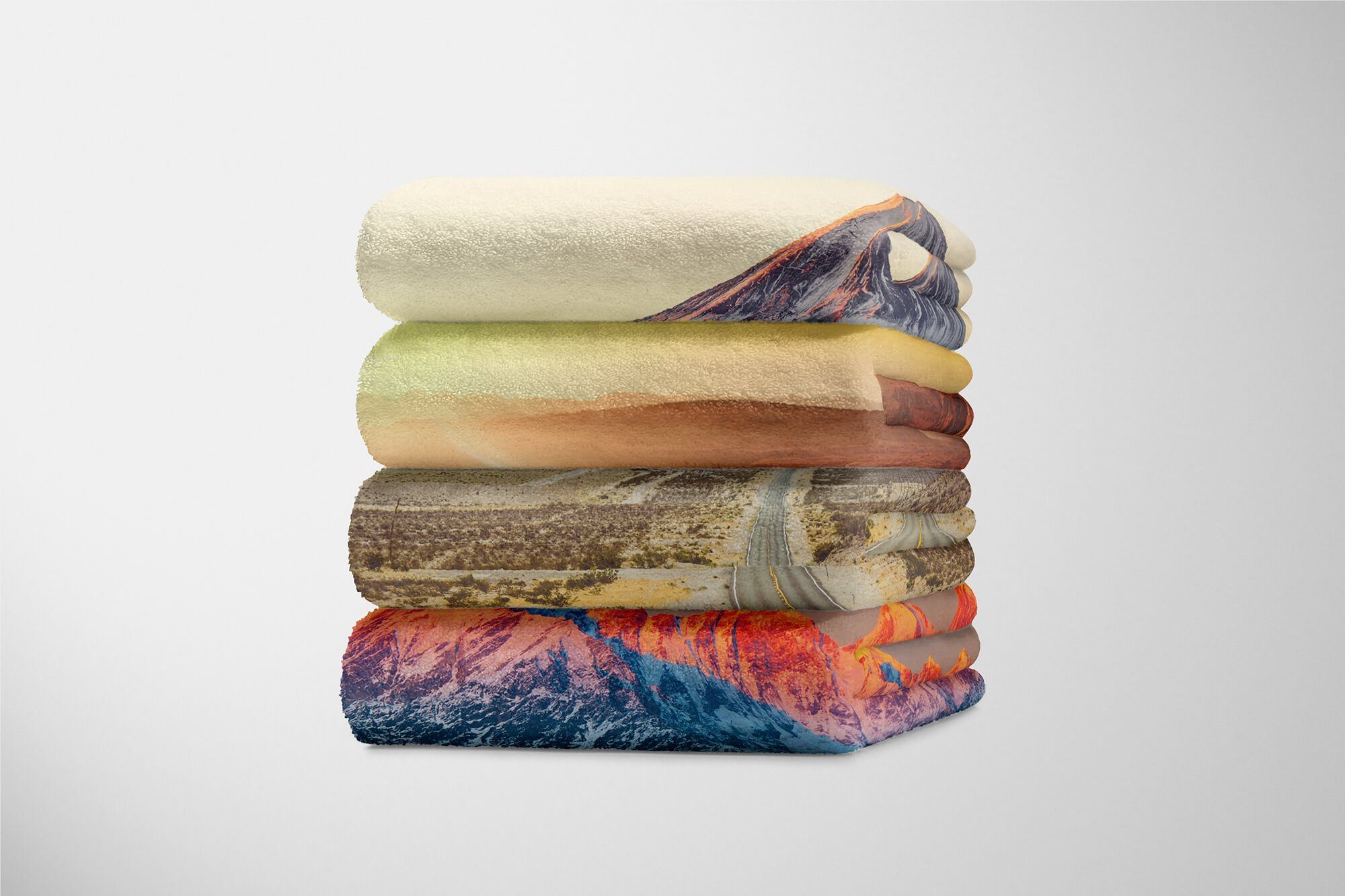 Art Handtücher Fotomotiv Berge mit (1-St), Baumwolle-Polyester-Mix Handtuch Handtuch Kuscheldecke Sinus Saunatuch Strandhandtuch Straße Freiheit,