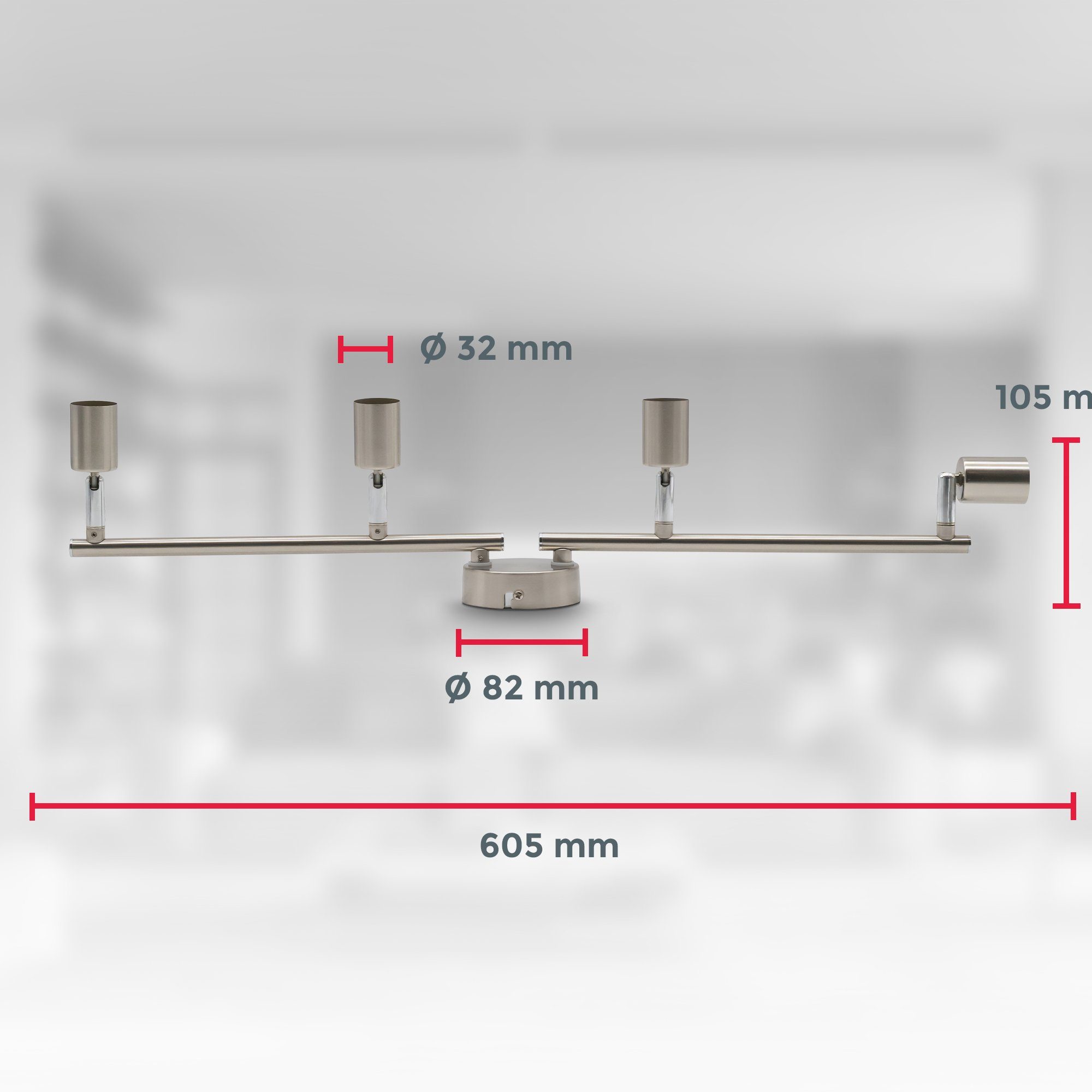 cm Matt-nickel, ohne Deckenspot, BK_DS1544 B.K.Licht LED (LxH) 4-flammiger wechselbar, Deckenleuchte, 60,5x10,5 Schwenkbar, Deckenspot Leuchtmittel,