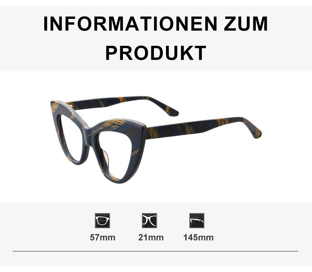 PACIEA Lesebrille Damen Cat Eye Schmetterling Blaulichtfilter Oversized Vollrandrahmen