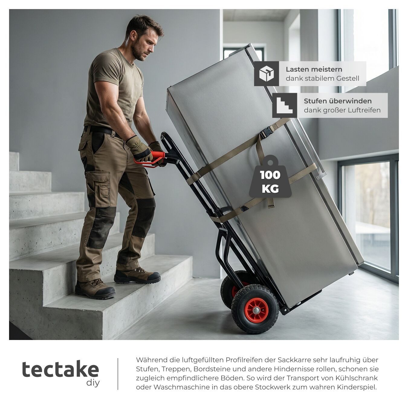tectake sack truck, transport cart up to 100kg, with steel frame