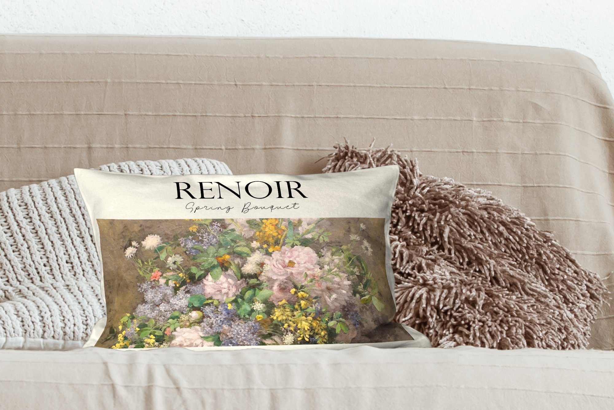 MuchoWow mit Füllung, Blumen, - Gemälde Zierkissen, - Wohzimmer Renoir Dekoration, Dekokissen Schlafzimmer Dekokissen
