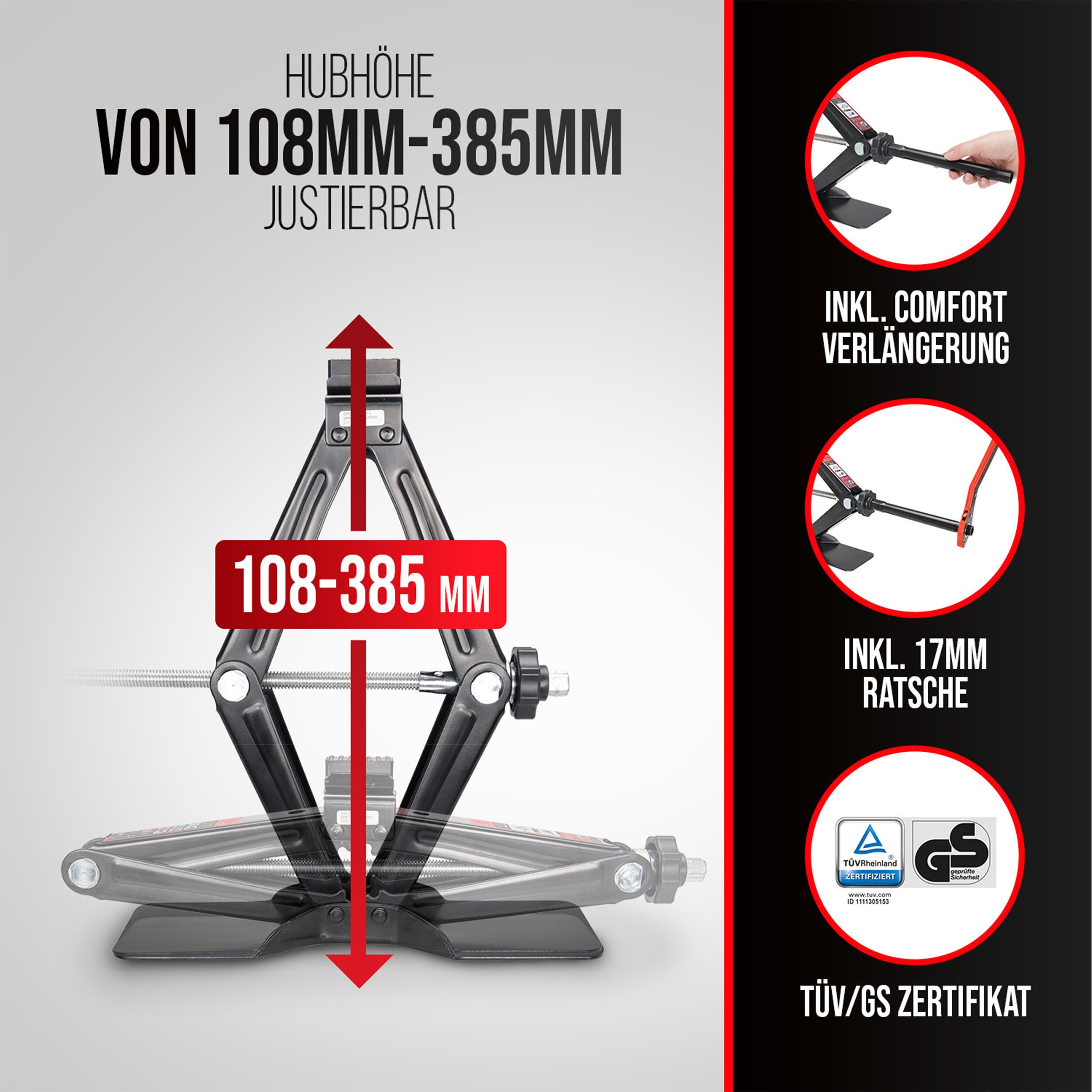 HEYNER Wagenheber Premium Scherenwagenheber 1,5t für VW, max. Hubhöhe: 38.5 cm, 1-tlg., VW "Black Edition"