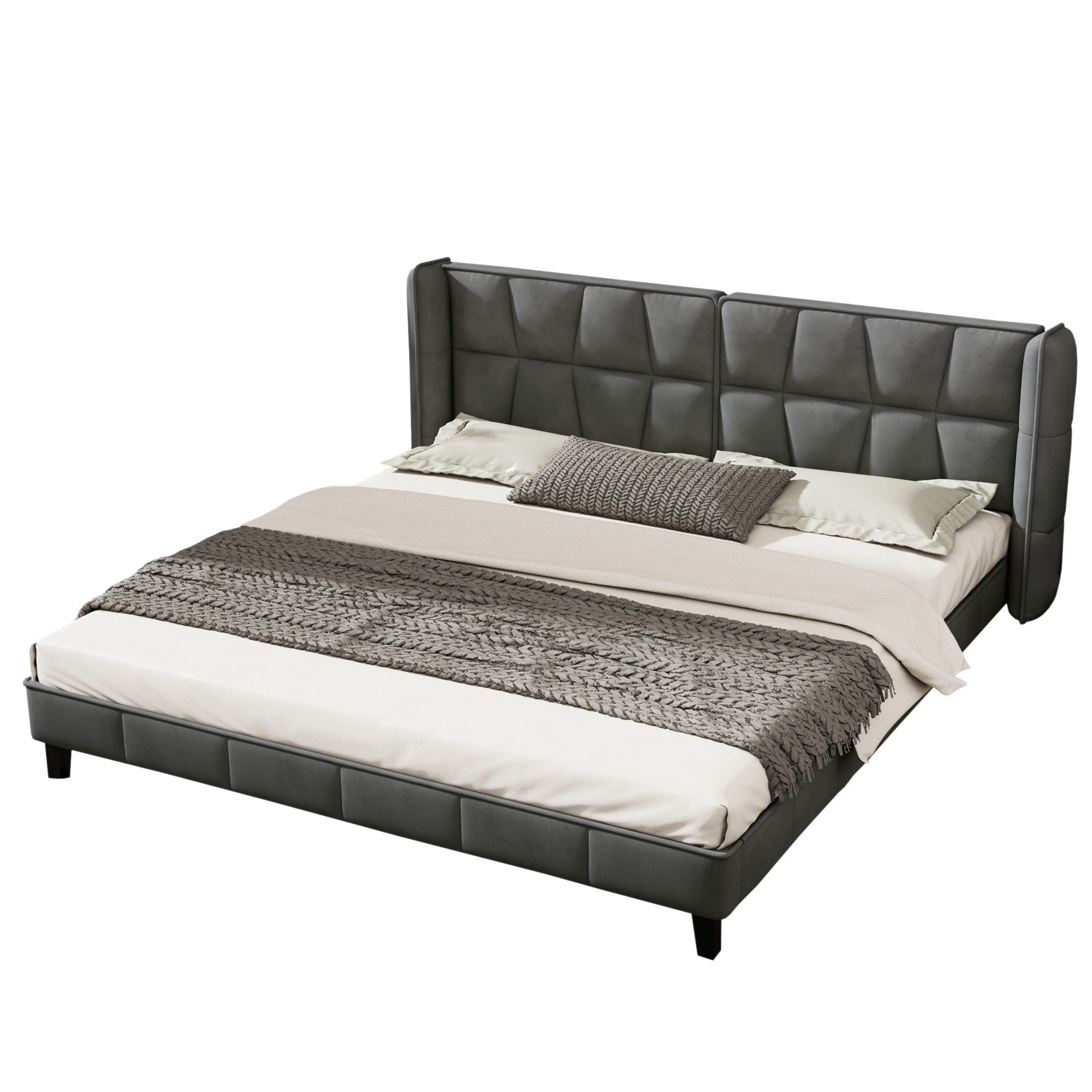 BlingBin Polsterbett Doppelbett Jugentbett Samt grau günstig online kaufen