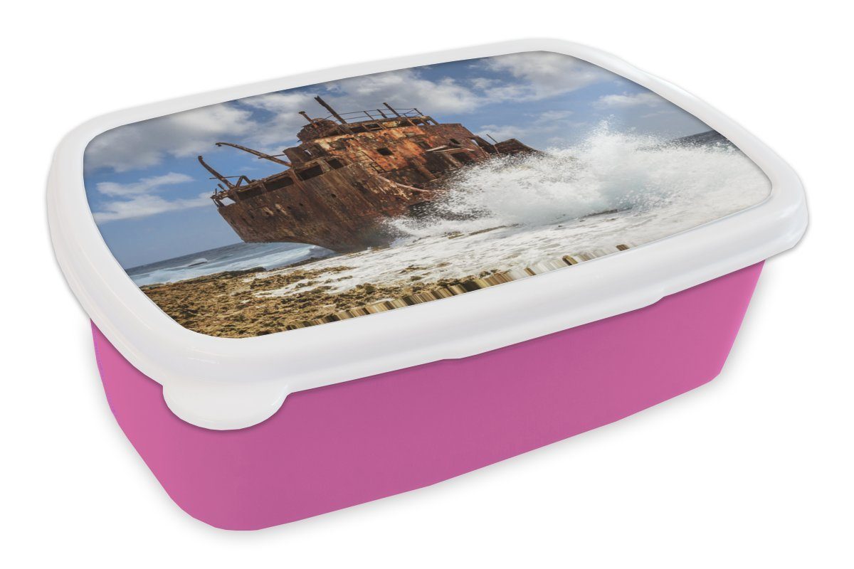 Kunststoff Curaçao, Erwachsene, auf Lunchbox Öltanker Snackbox, Brotdose vor Brotbox Kinder, MuchoWow Meer Klein rosa (2-tlg), Mädchen, dem für Kunststoff,