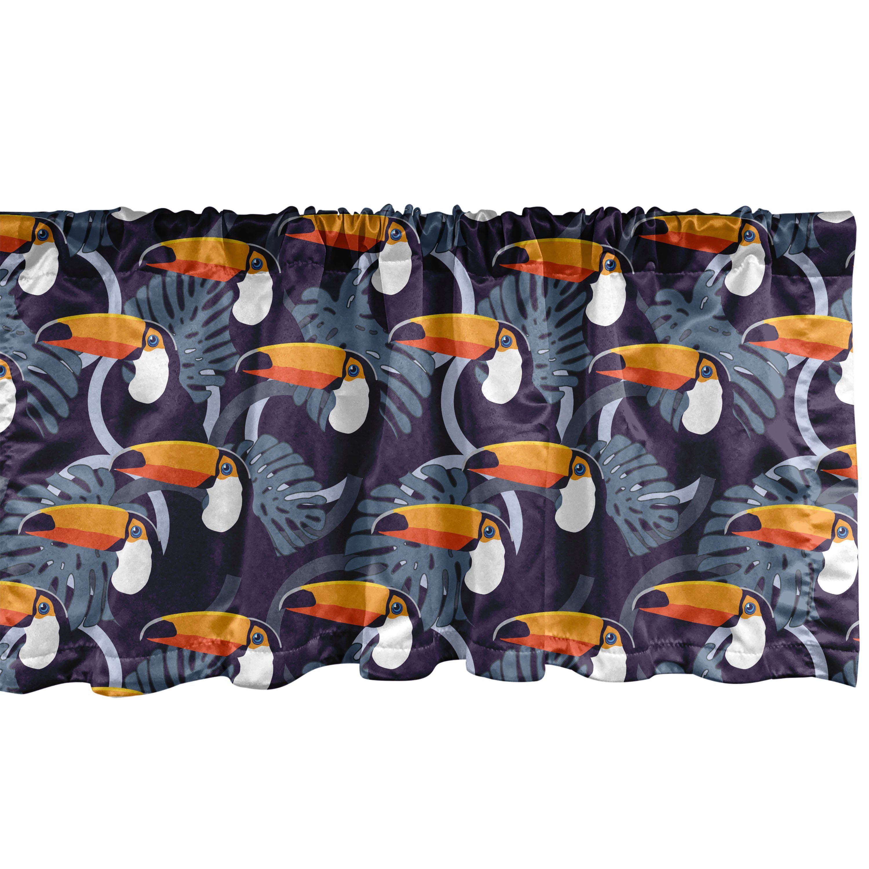 Scheibengardine Toucan Vorhang Volant Monstera für Dekor Blatt mit Tropisch Küche Abakuhaus, Vögel Microfaser, Stangentasche, Schlafzimmer