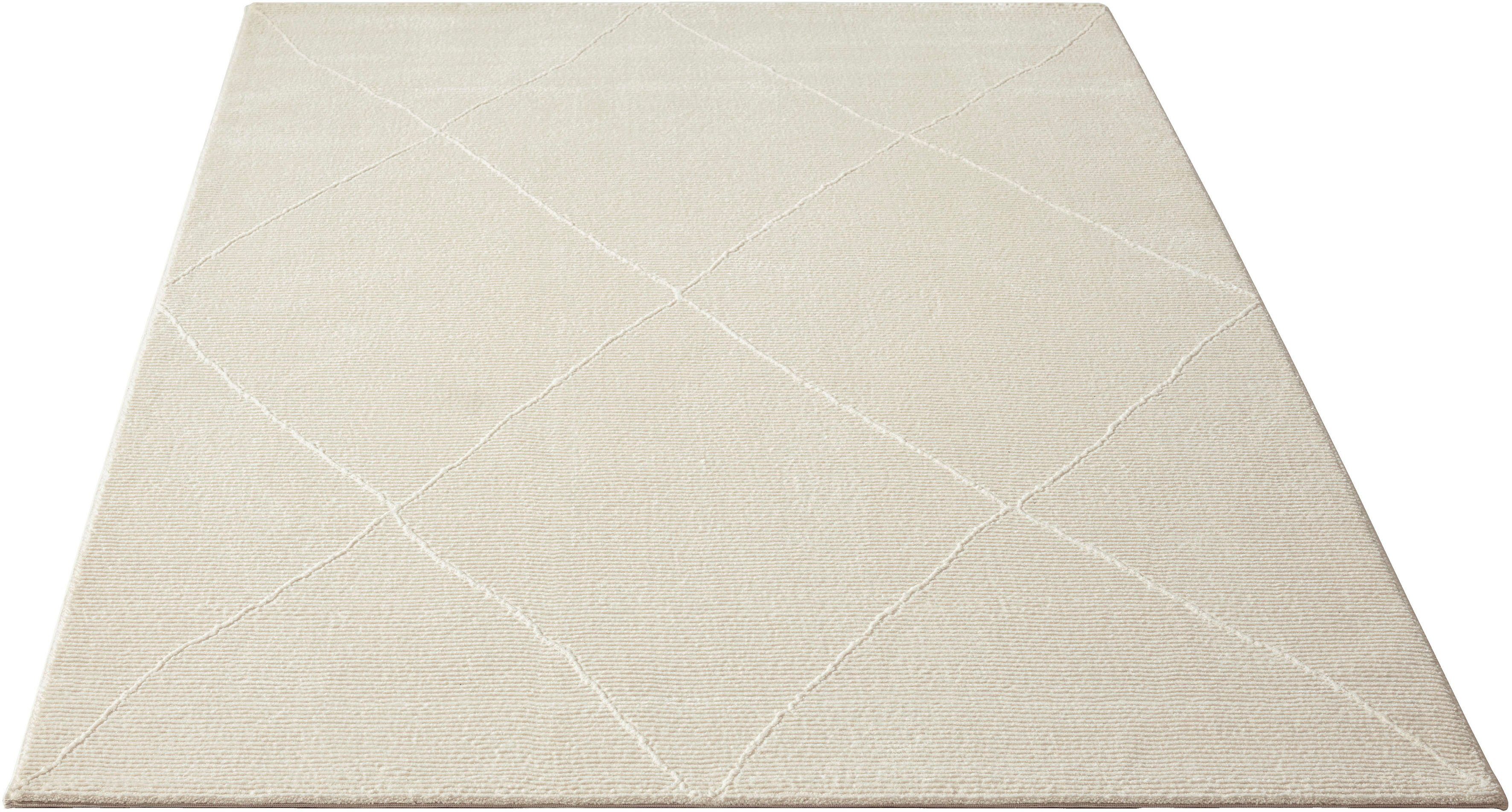 Teppich Wohnzimmer Polyester, creme Tief rechteckig, 100% Struktur, recyceltem Höhe: Sign 1903, merinos, Raute, 12 mm, Hoch
