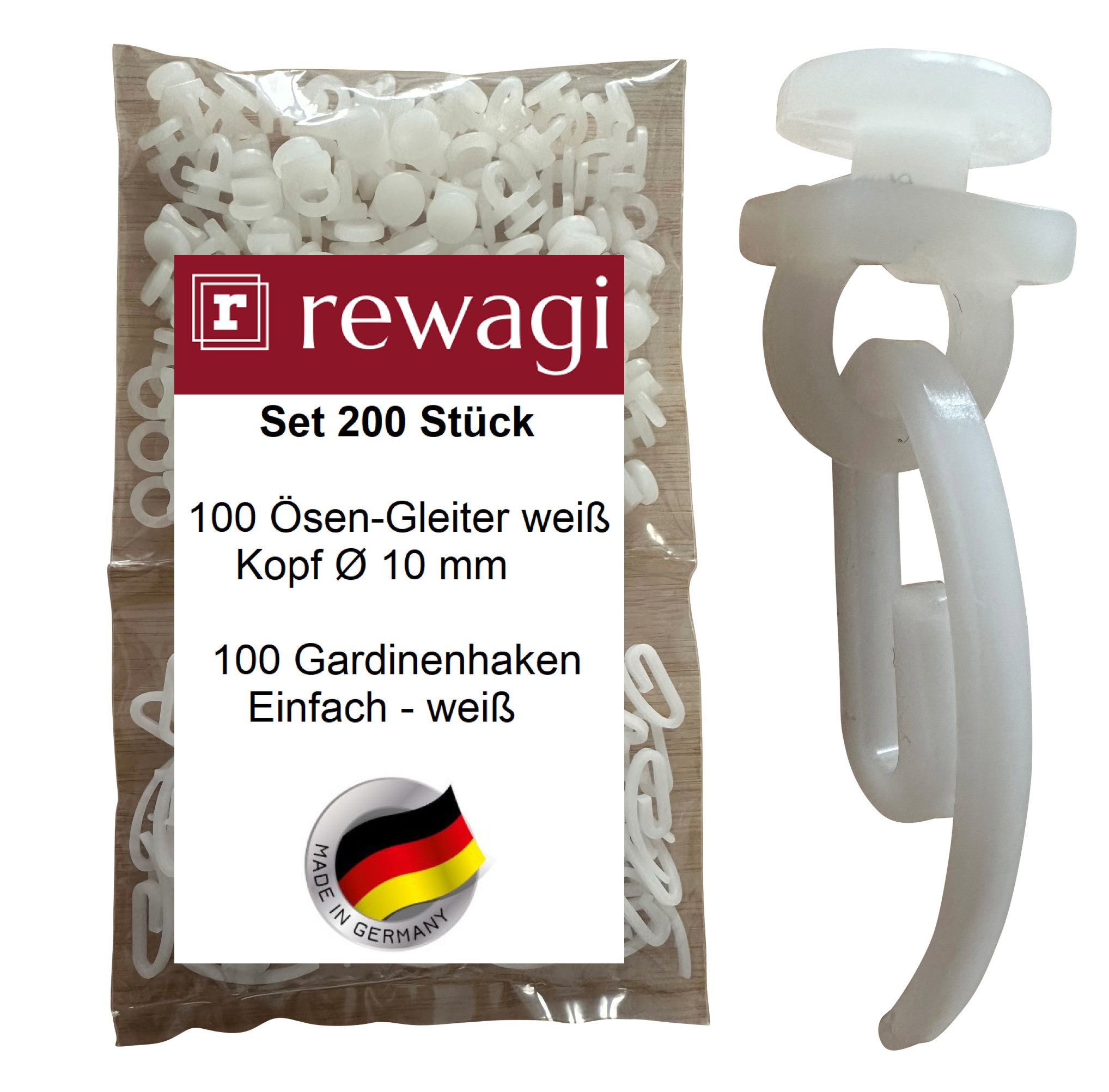 Gardinengleiter 100 Ösen-Gleiter & 100 Gardinenhaken ZAT – Einfach / Doppelt, rewagi, Gardinenschiene Laufnut 6 mm, Gardinenleiste Laufnut 6 mm, Gardinen, Vorhänge