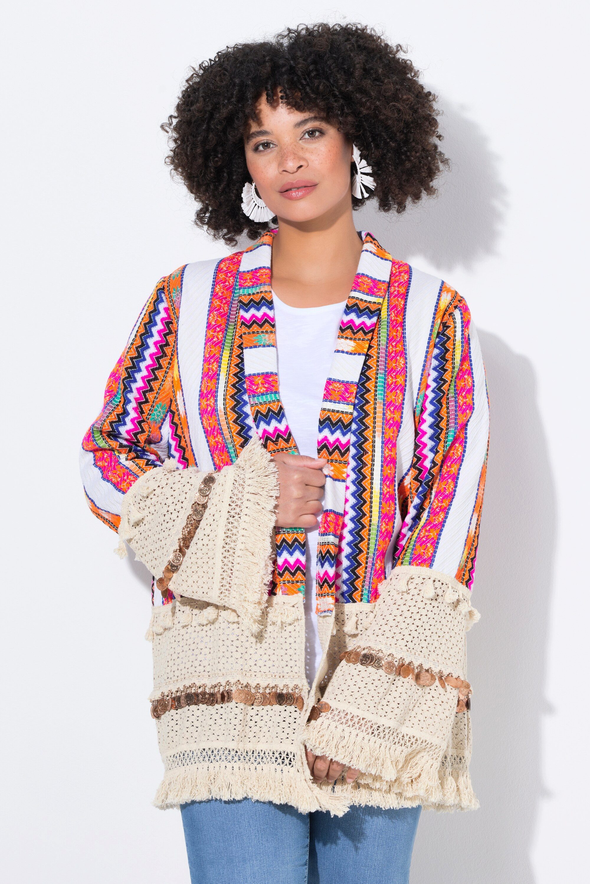 Angel of Style Sommerjacke Kimono-Jacke offene Form Streifen Ziermünzen günstig online kaufen