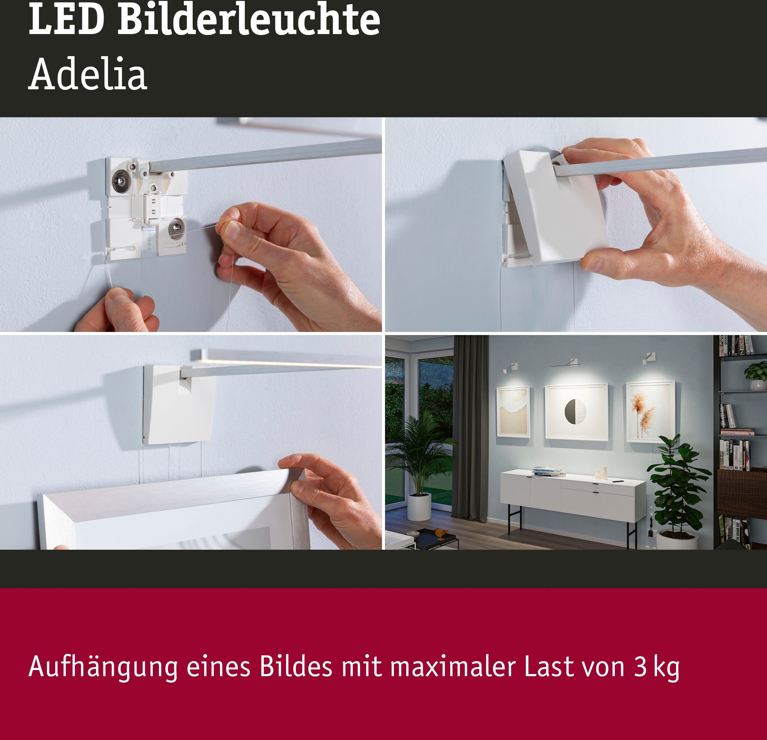 dimmbar integriert, Warmweiß, Adelia, Paulmann fest Bilderleuchte LED LED