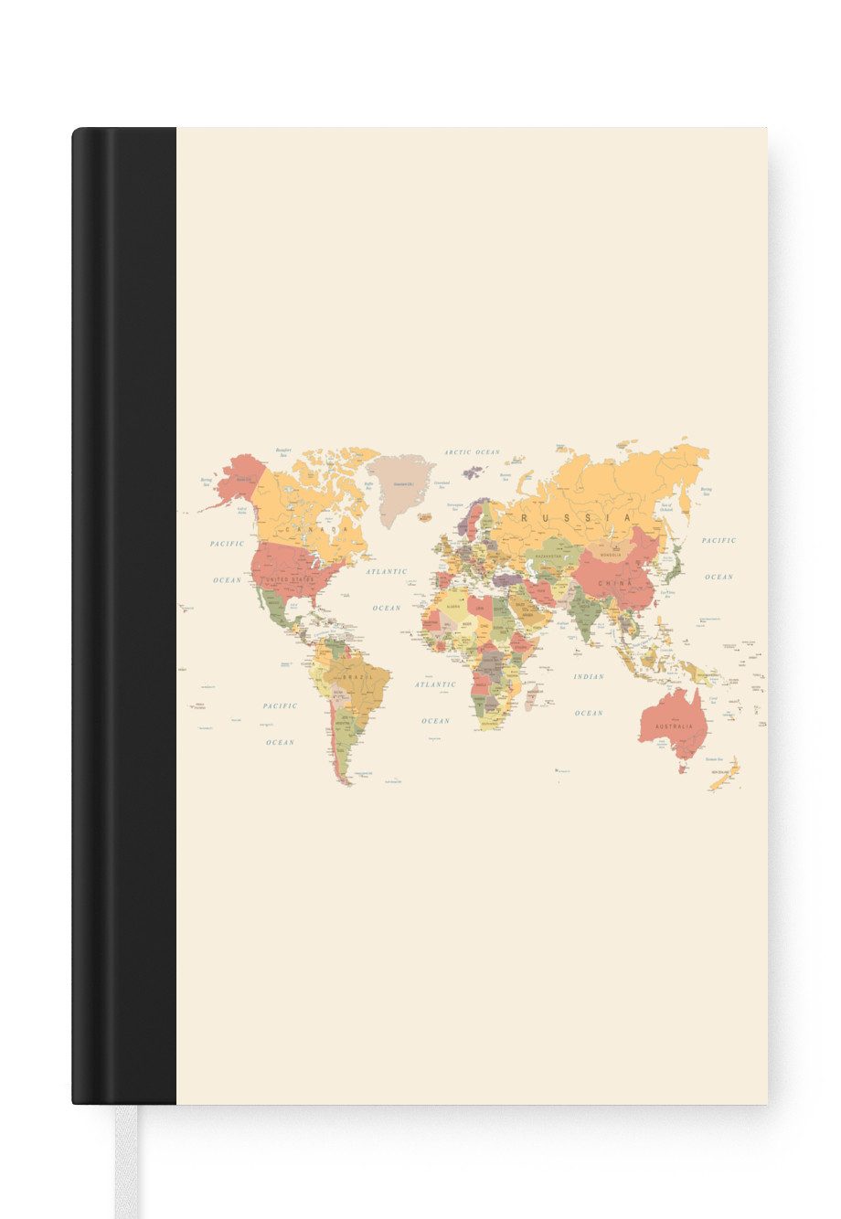 MuchoWow Notizbuch Weltkarte - Realistisch - Beige, Notebook, Notizblock a5, Tagebuch, Journal Liniert