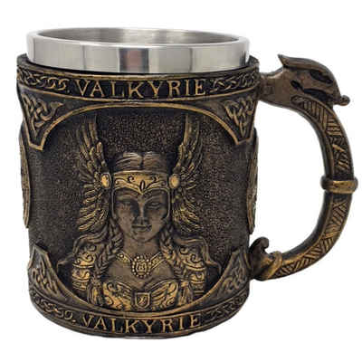 MystiCalls Bierkrug Krug Valkyrie - Götterkrug Bierkrug Wikinger, Polyresin, Herausnehmbarer Metalleinsatz