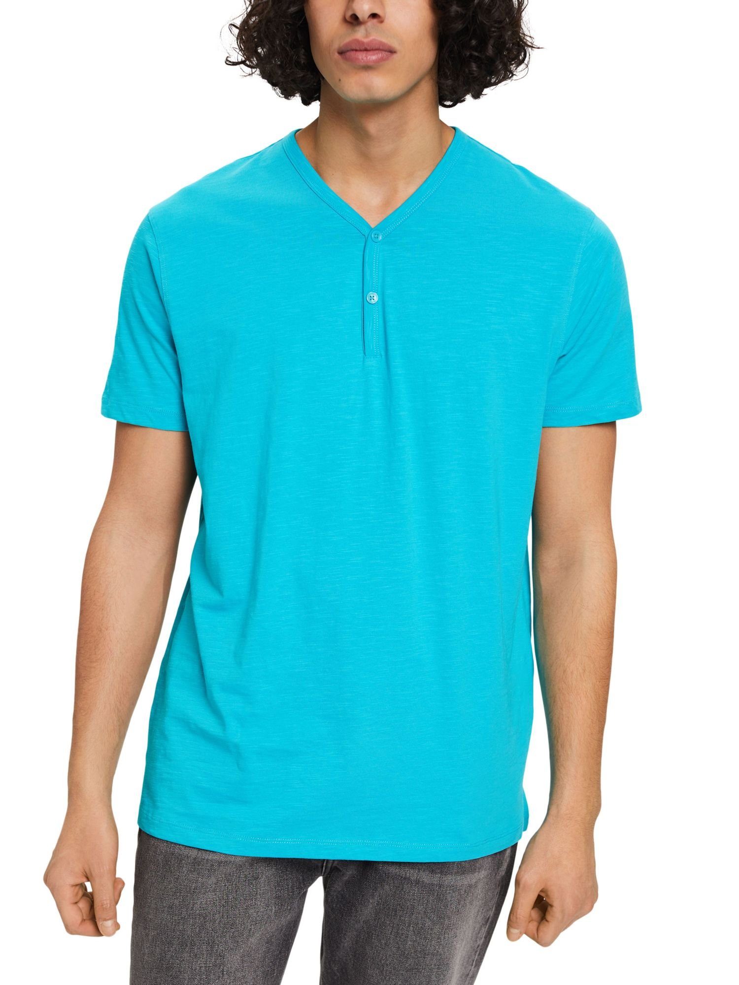 GREEN (1-tlg) T-Shirt Henley-Shirt Jersey Esprit AQUA aus Slub