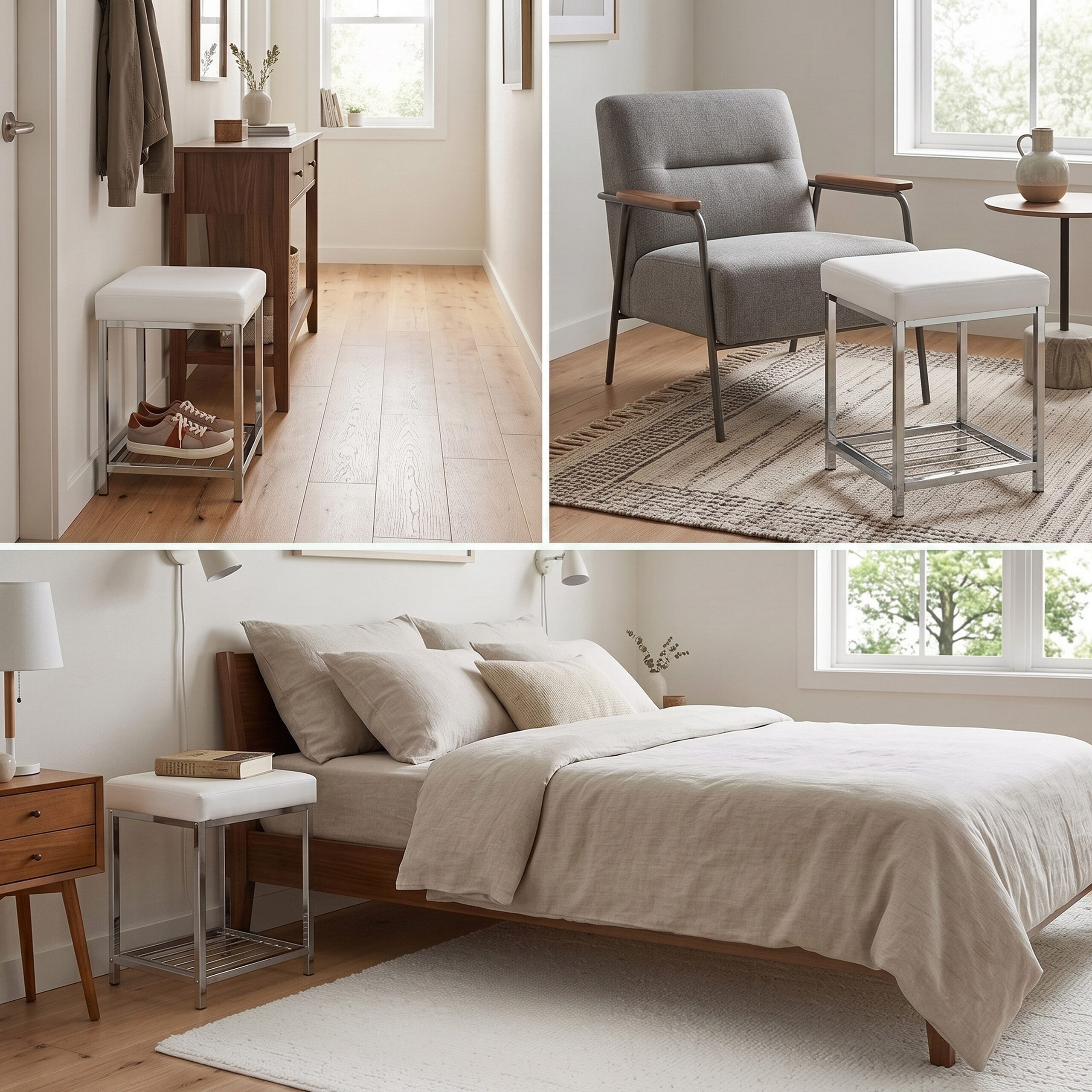 relaxdays Polsterhocker Gepolsterter Hocker mit Ablage Weiß, weiß