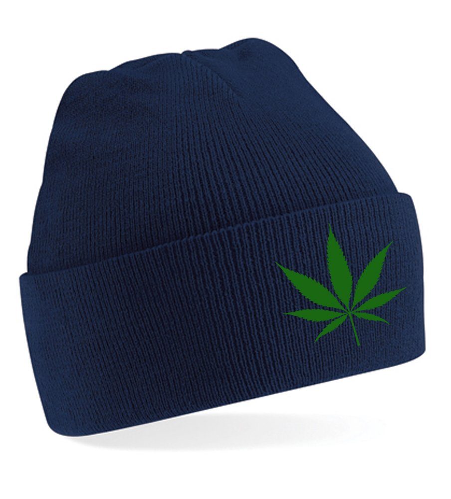 Blondie & Brownie Beanie Unisex Erwachsenen Mütze Cannabis 420 Navyblau