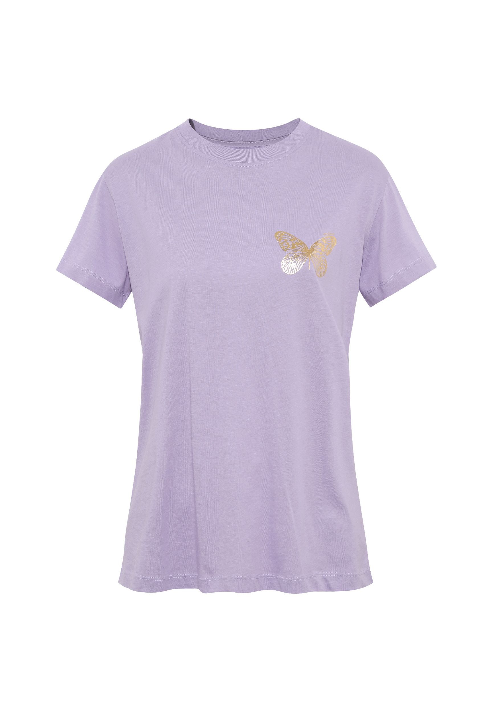Mavi T-Shirt mit goldenem Schmetterling-Motiv, Rundhals günstig online kaufen