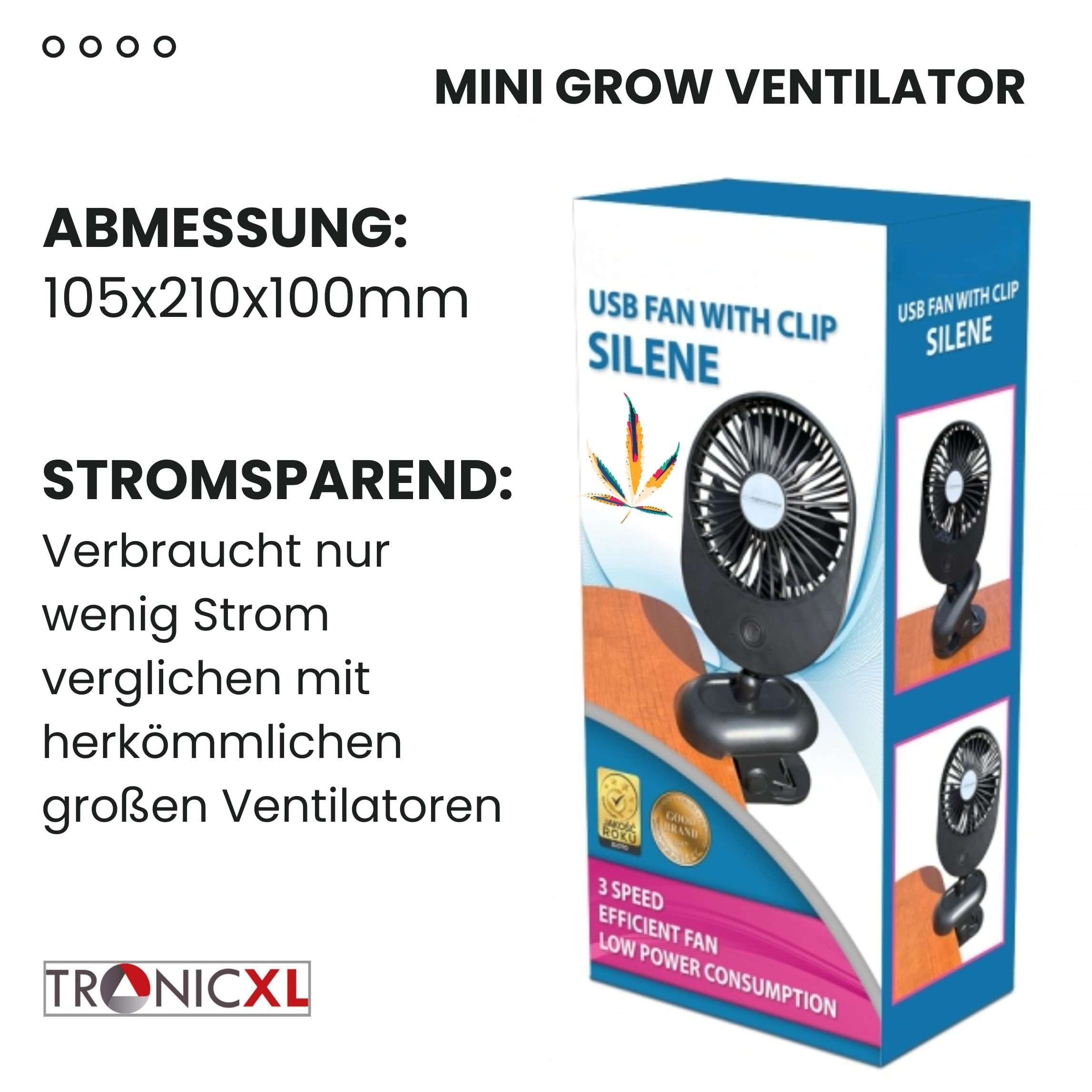 TronicXL Mini USB-Ventilator Grow Ventilator mit Clip Klemme Clipventilator für Growbox Zelt Box, für Growschrank Growzelt 3 Gewschwindigkeitsstufen – Bild 4 von 5