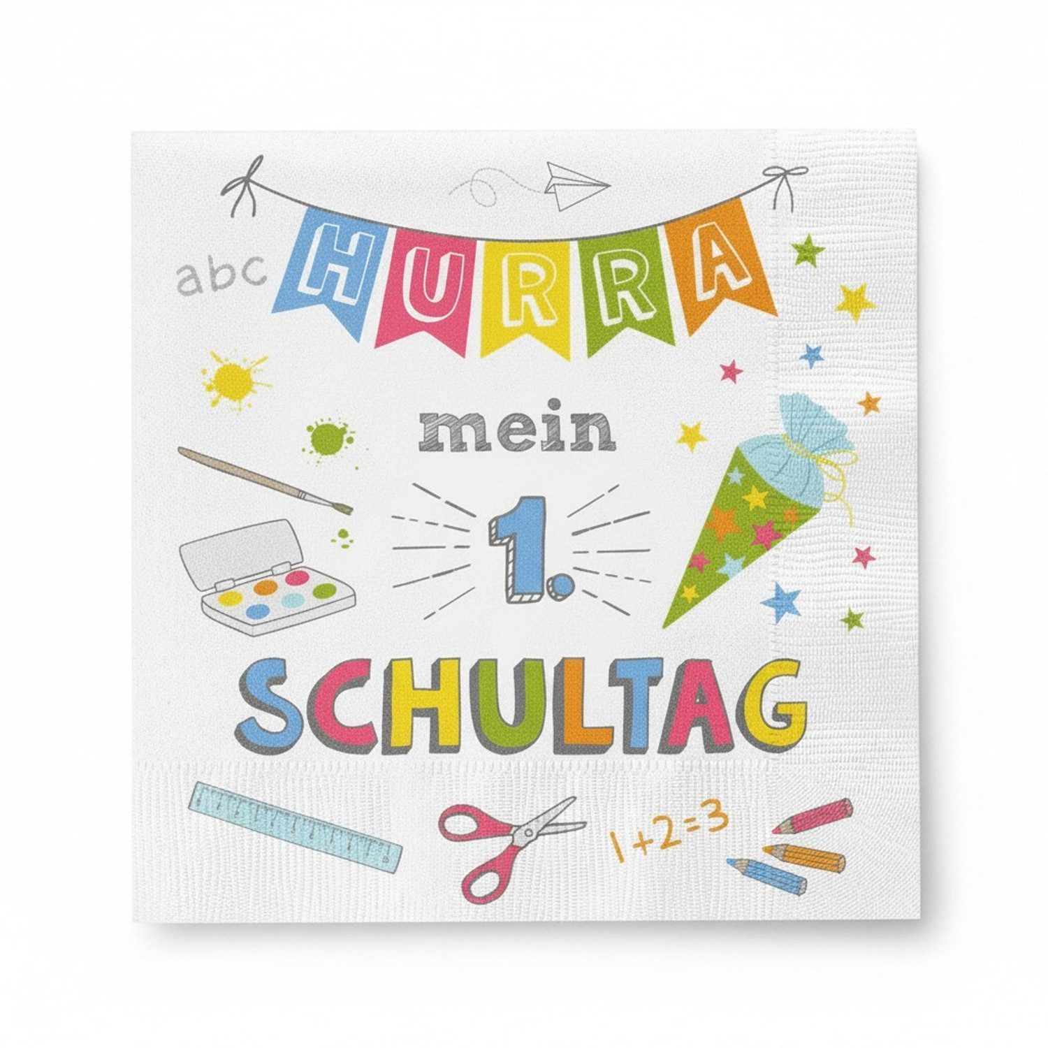 Macosa Home Papierserviette 40 Stk. Servietten Einschulung Hurra mein 1 Schultag 33 cm Papier, (Einschulungsfeier Kinder Schultüte Motiv, 40 St., Schulanfang De – Bild 3 von 3