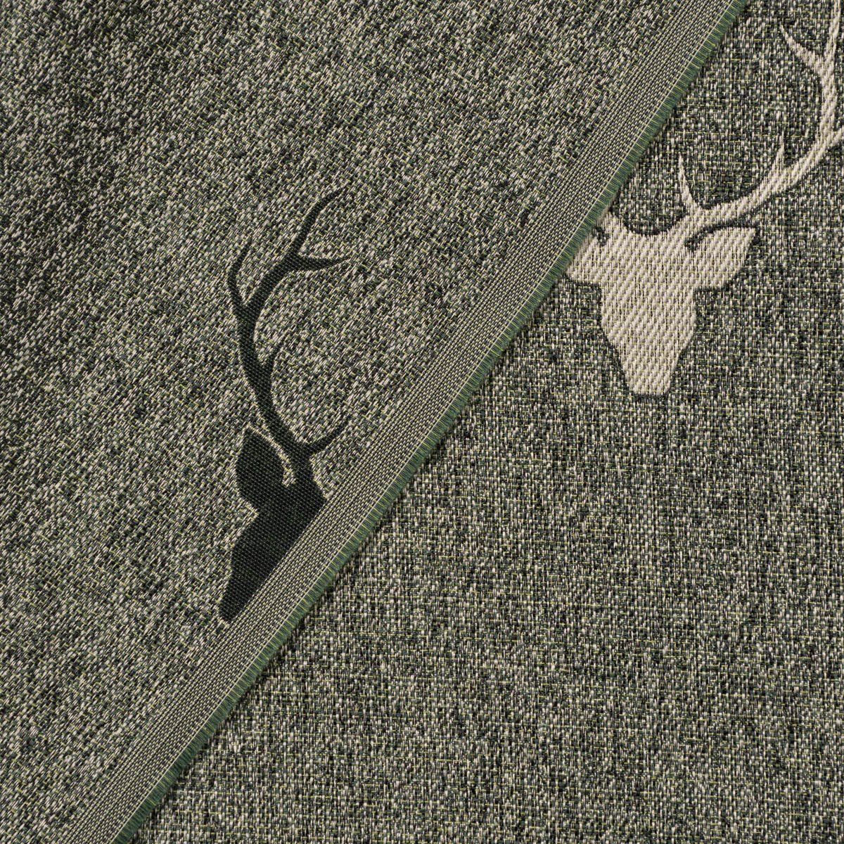 SCHÖNER LEBEN. Stoff Dekostoff Landhausstoff Wendestoff Hirschkopf Geweih grün 1,40m, made in Germany