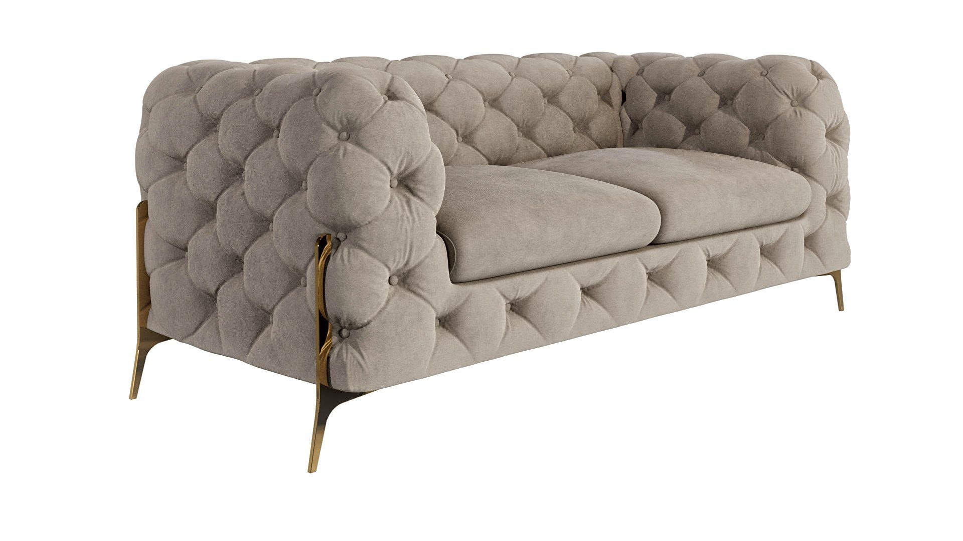 Polstergarnitur 3+2+1 1x Füßen, mit Metall Möbel 3-Sitzer-Sofa, Creme Goldene Ashley Chesterfield 2-Sitzer-Sofa, S-Style Sessel), Polstergarnitur Dunkle 1x Wellenfederung mit (1x