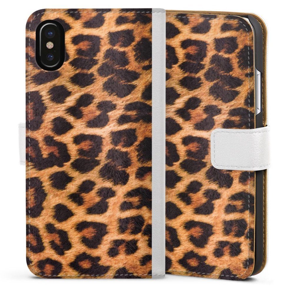 DeinDesign Handyhülle Leopard Fell Animalprint Leo Print, Apple iPhone X Hülle Handy Flip Case Wallet Cover Handytasche Leder