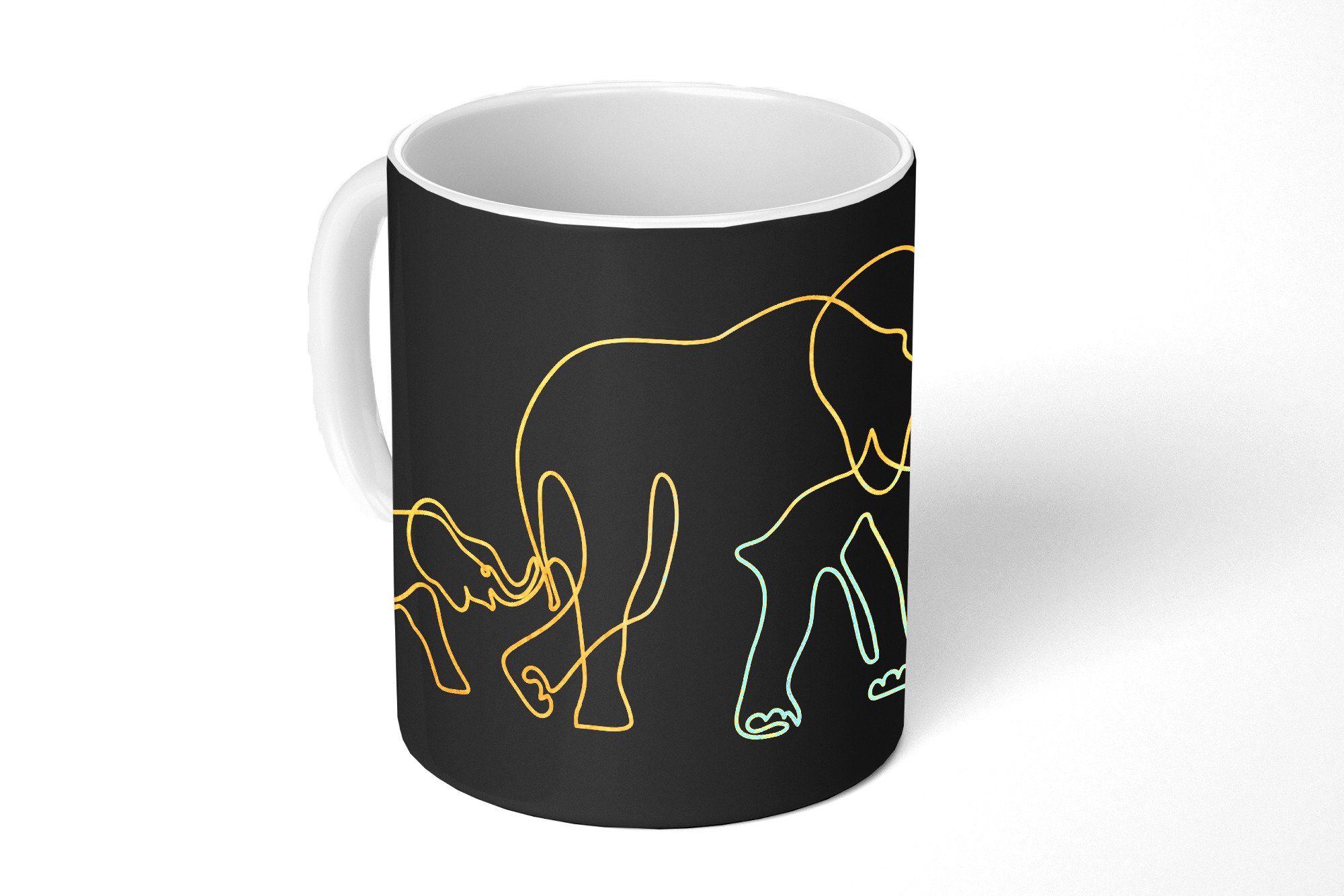 MuchoWow Tasse Elefant - Gold - Schwarz - Linie - Einfach, Keramik, Kaffeetassen, Teetasse, Becher, Teetasse, Geschenk