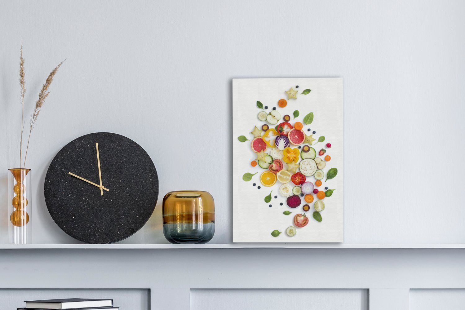 Leinwandbild Leinwandbild fertig Obst - (1 Zackenaufhänger, St), bespannt OneMillionCanvasses® - Weiß, 20x30 Gemälde, inkl. Gemüse cm