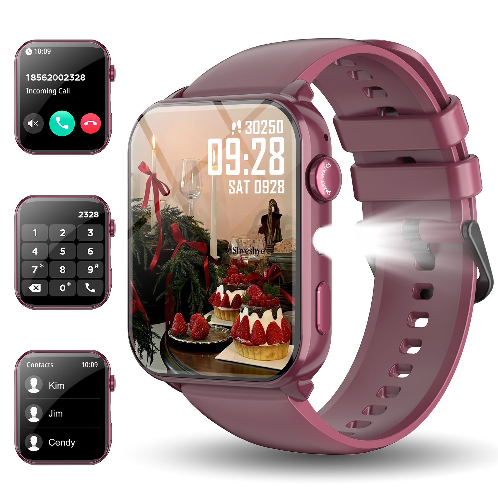 IOWODO Smartwatch Damen Herren 1,91" HD Touch, mit LED Lampe& Bluetooth Anruf Smartwatch, mit Wechselband aus weichem Silikon und Ladekabel, 5 Tage Akku,350 mAh,SpO₂/HR/Schlaf,App-Fitnesskurse,Schrittzähler,IP68