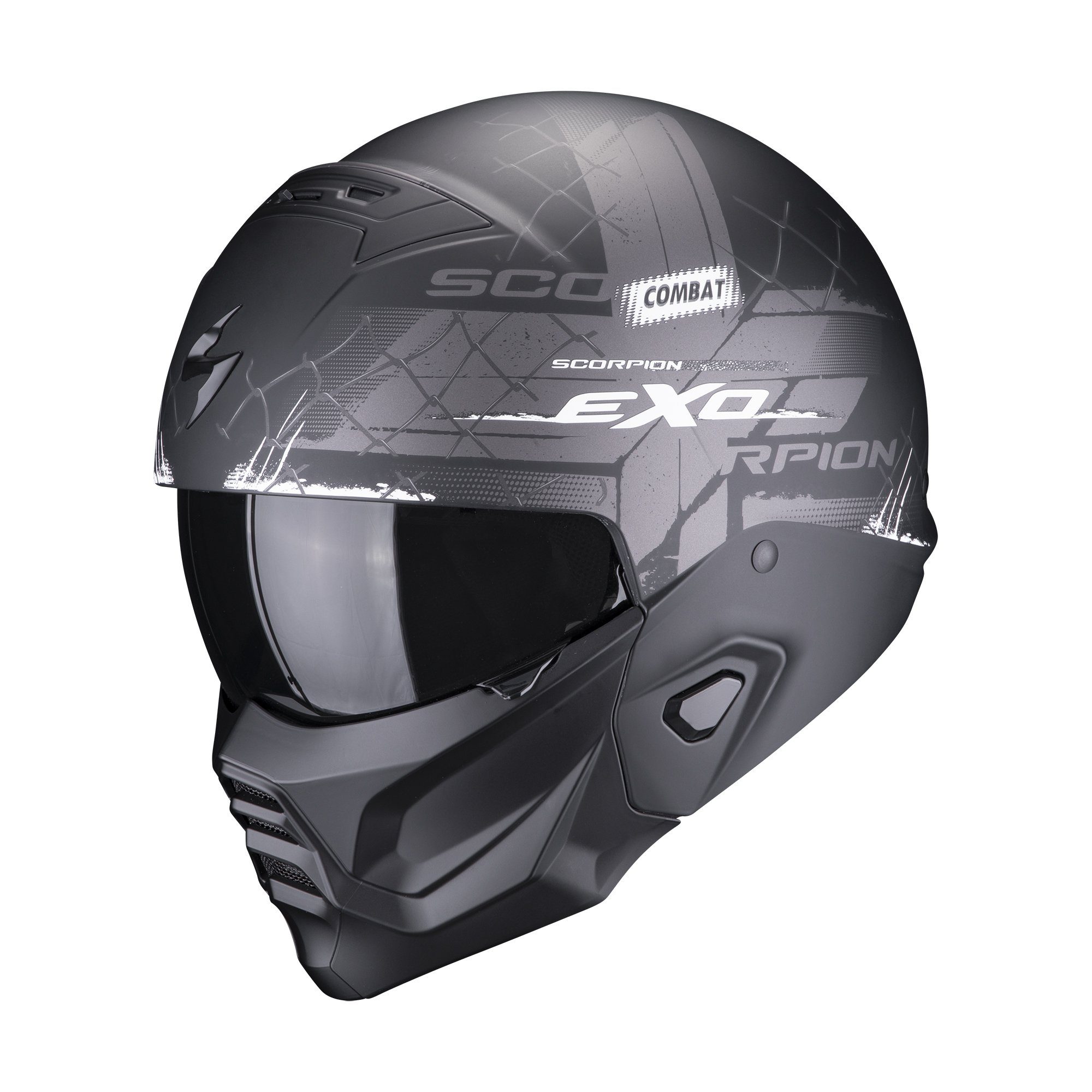Scorpion Exo Motorradhelm Exo-Combat II Xenon schwarz-weiß matt, Streetfighter Helm Maske abnehmbar Herren Damen mit Bluetooth-Vorbereitung