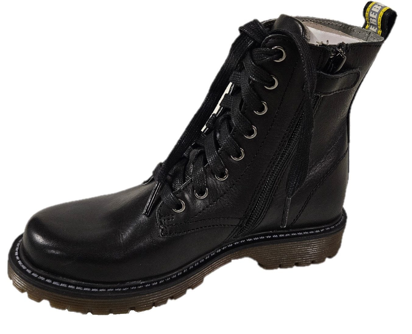 Braqeez Kinder 41771 – Leder Combat Boots schwarz rutschfeste Gummisohle Bikerboots aus echtem Leder