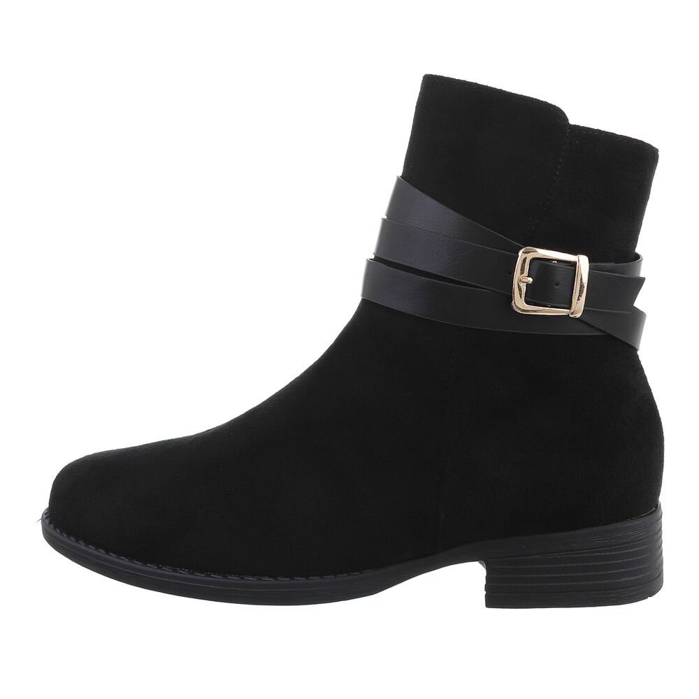 Ital-Design Damen Elegant Stiefelette Blockabsatz Flache Stiefeletten in Schwarz