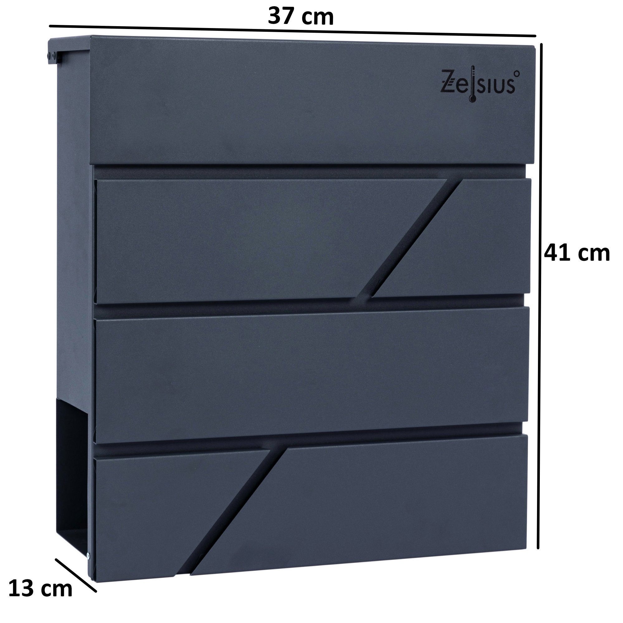 Zelsius Wandbriefkasten Briefkasten Solid mit Zeitungsfach, RAL7016 Anthrazit, Leises Schließen durch integrierte Dämpfer