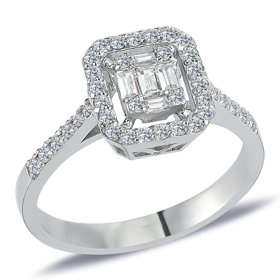 EinStein Diamant Diamantring 0,43 Carat Diamantring mit Diamanten in Baguette-Schliff, Rubin, Diamantring, Damenring, Unbehandelter Diamant, Brillant-Schliff