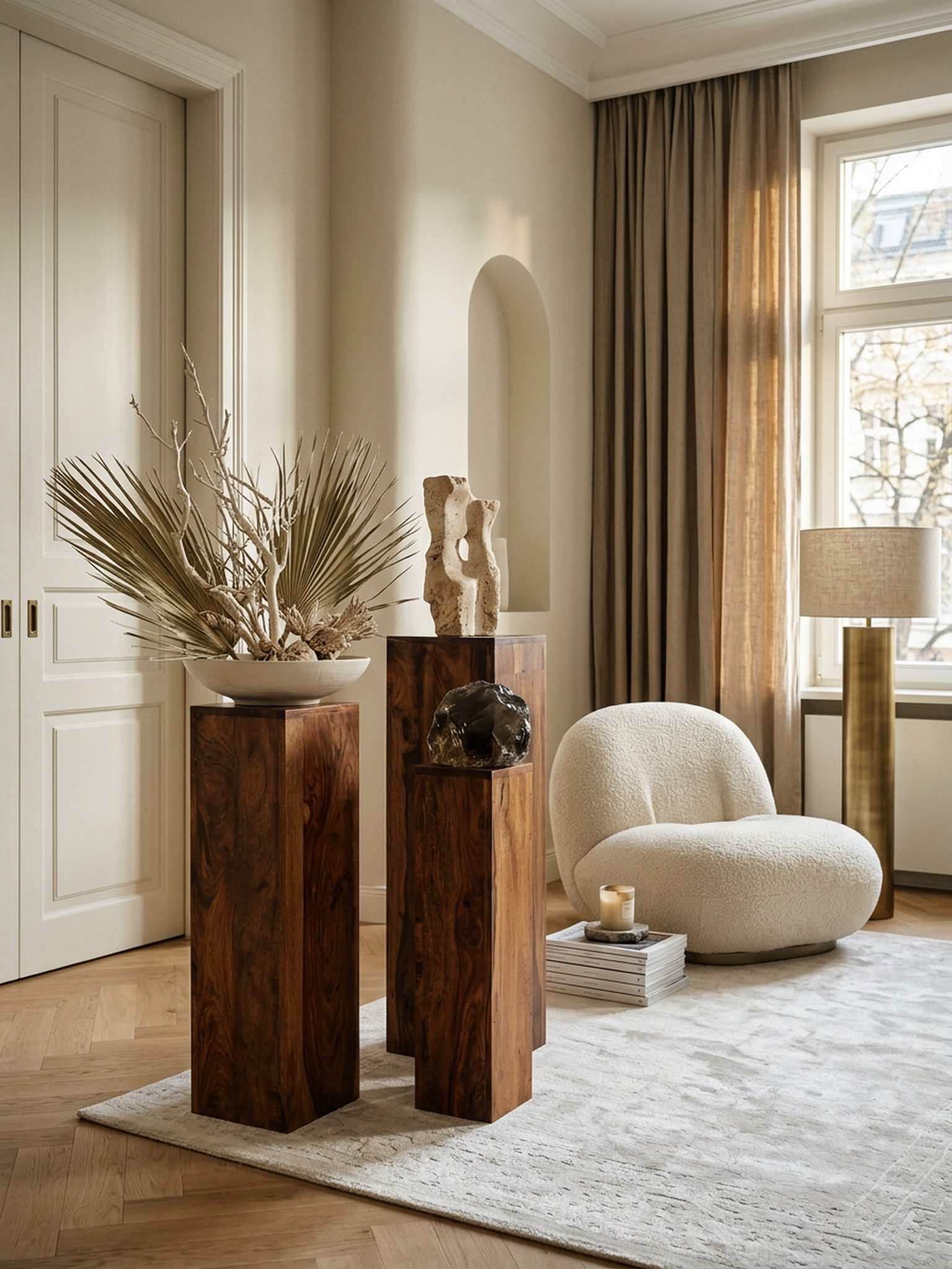 KADIMA DESIGN Satztisch Beistelltisch 3er Set Massivholz Satztisch Quadratisch Wohnzimmer (Wohnzimmer, Pflanzenhocker Blumenhocker Dekosäule), Modern, Säulentisch Pflanzentisch 3-teilig, Blumenständer Blumentisch