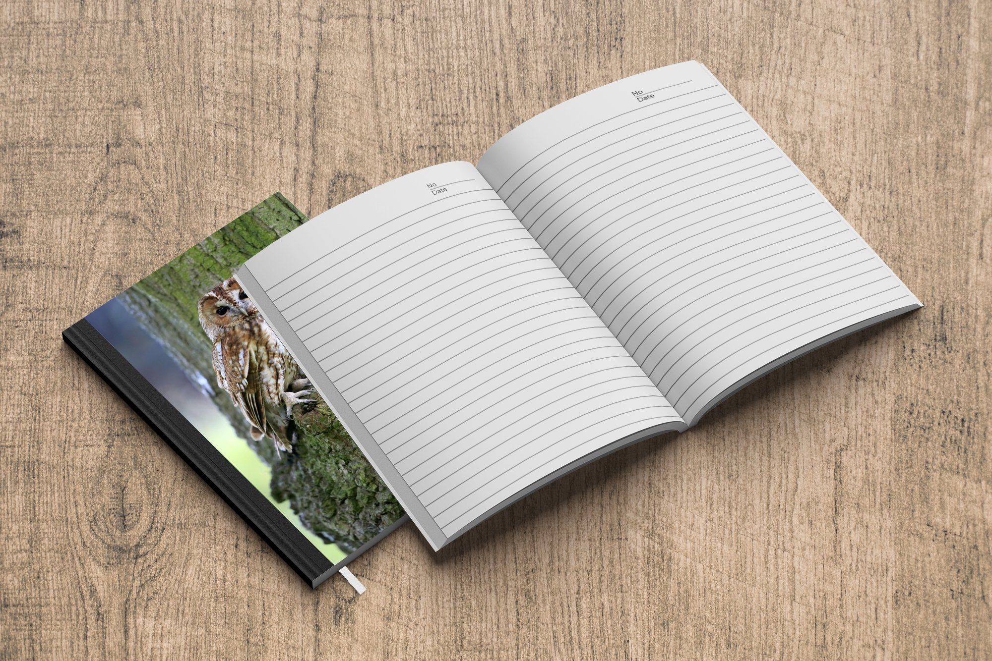 Tagebuch, Notizbuch MuchoWow Merkzettel, Haushaltsbuch Baum Waldkauz Notizheft, auf mit Ein A5, Moos, einem Journal, Seiten, 98