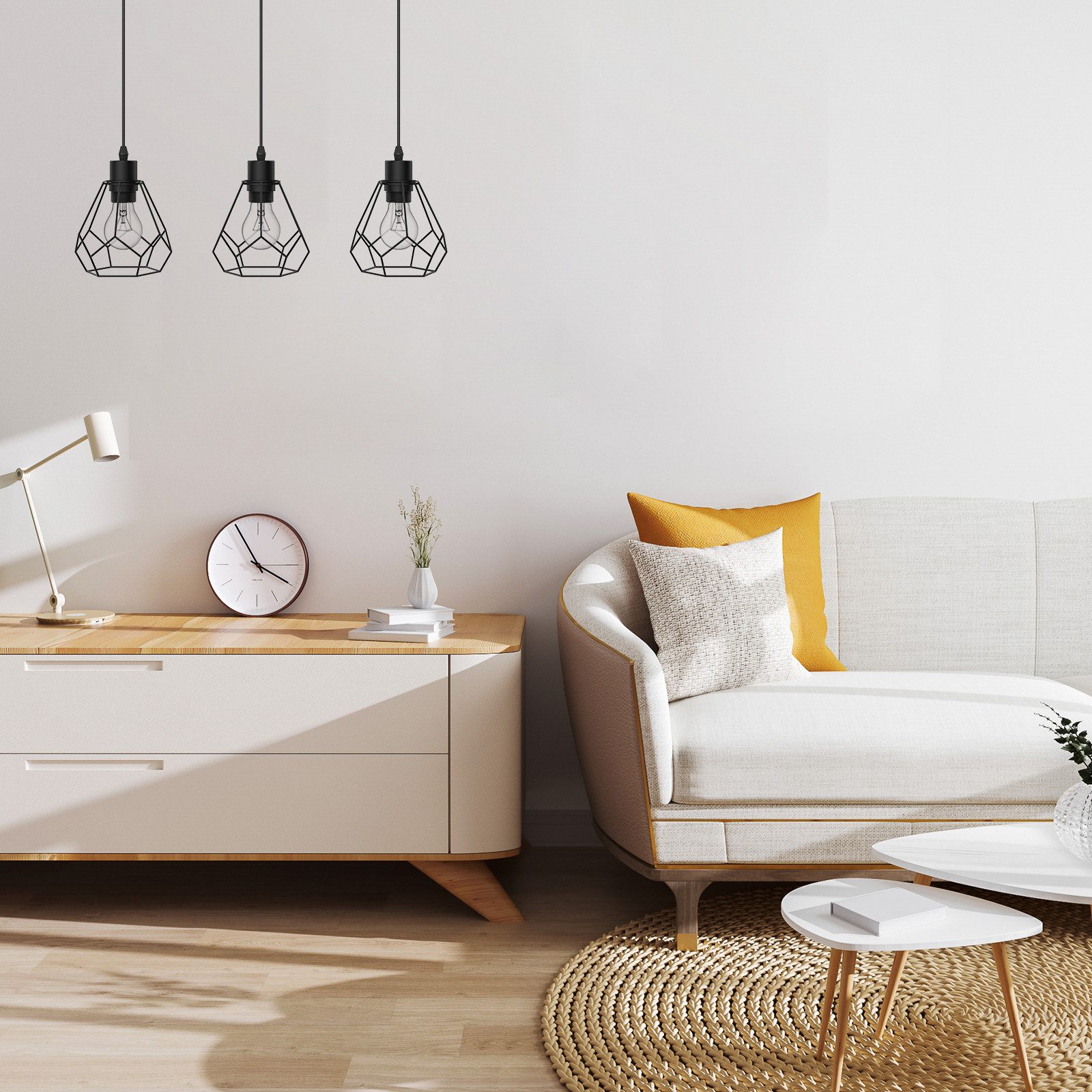 EMKE Pendelleuchte 3‑flammig, höhenverstellbar E27 Fassung Retro, ohne Leuc günstig online kaufen