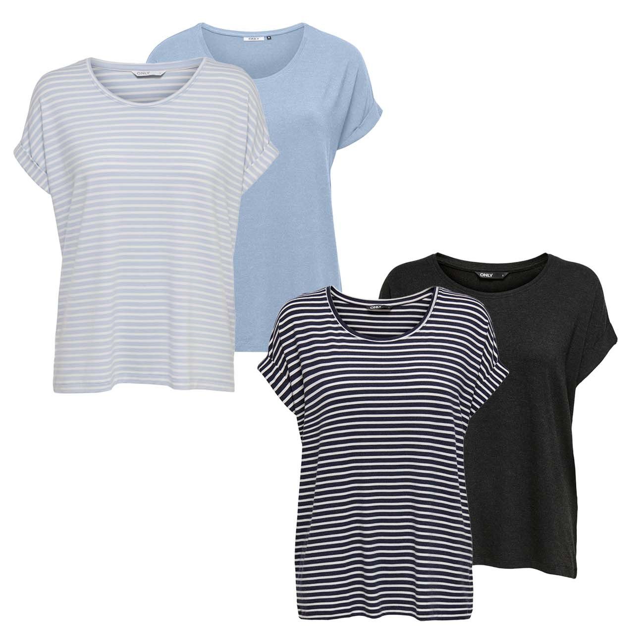 ONLY T-Shirt Damen Top MOSTER Regular Fit (4-tlg) Basic Kurzarm Tee Shirt m günstig online kaufen